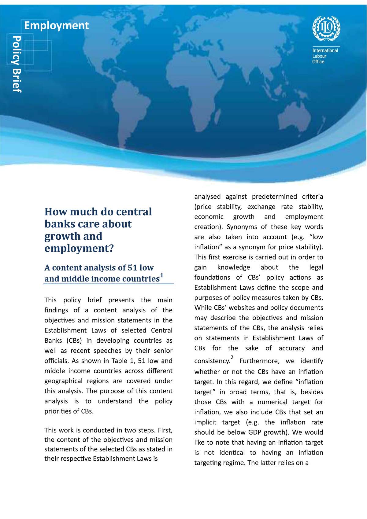 Policy brief template 37 Employment Policy Brief How much do central