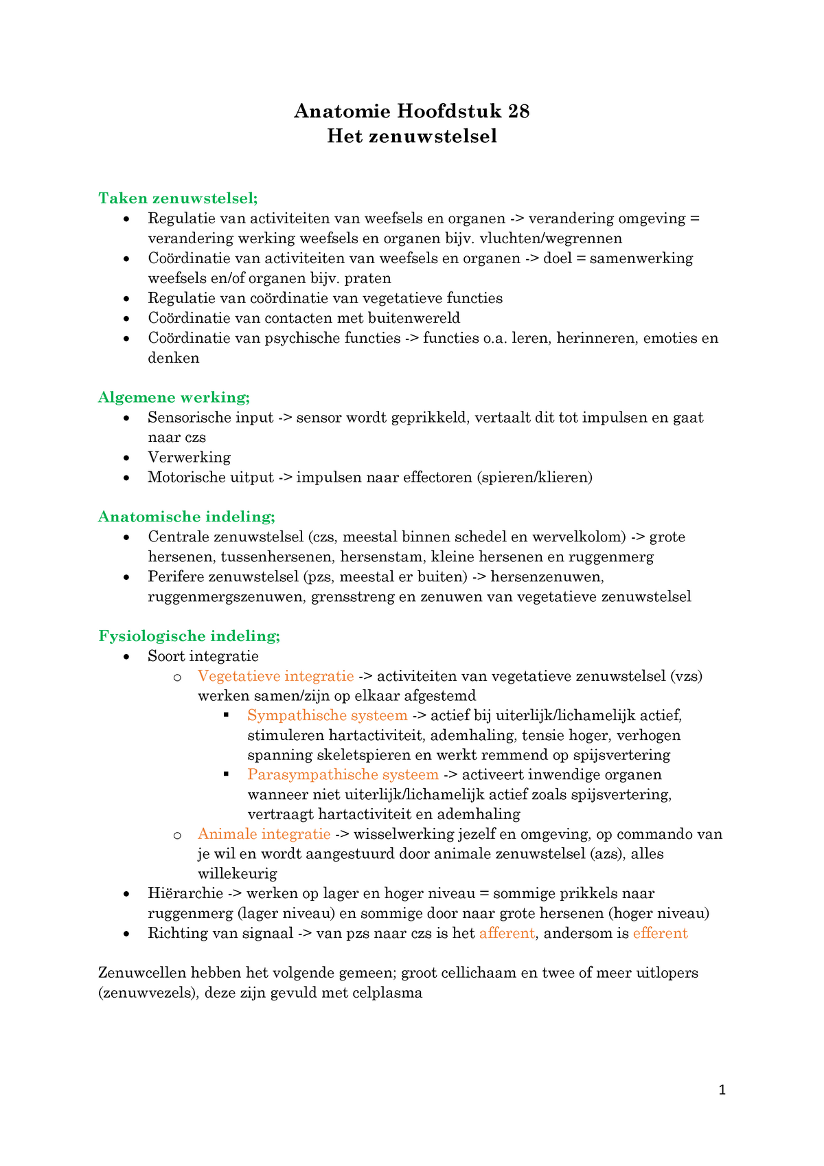 AFPF Samenvatting Zenuwstelsel En Centrale Zenuwstelsel - Anatomie ...