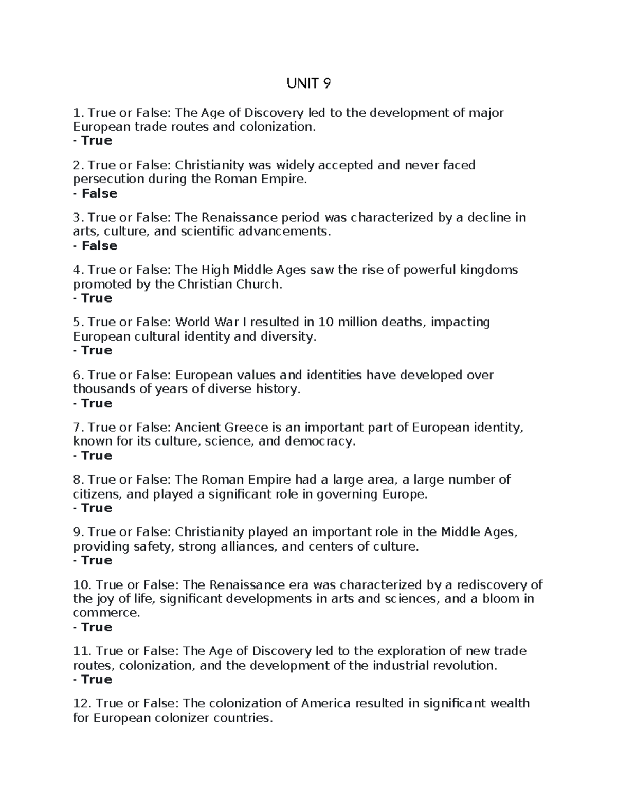 Gcworld- Finals- Reviewer - UNIT 9 True or False: The Age of Discovery ...