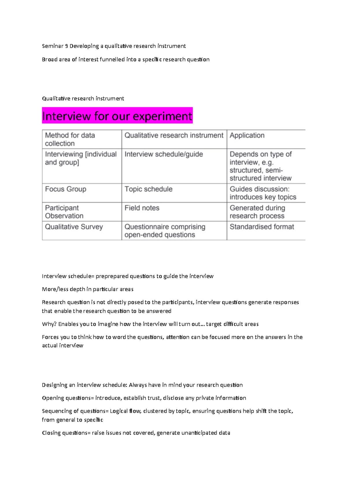 developing a research instrument