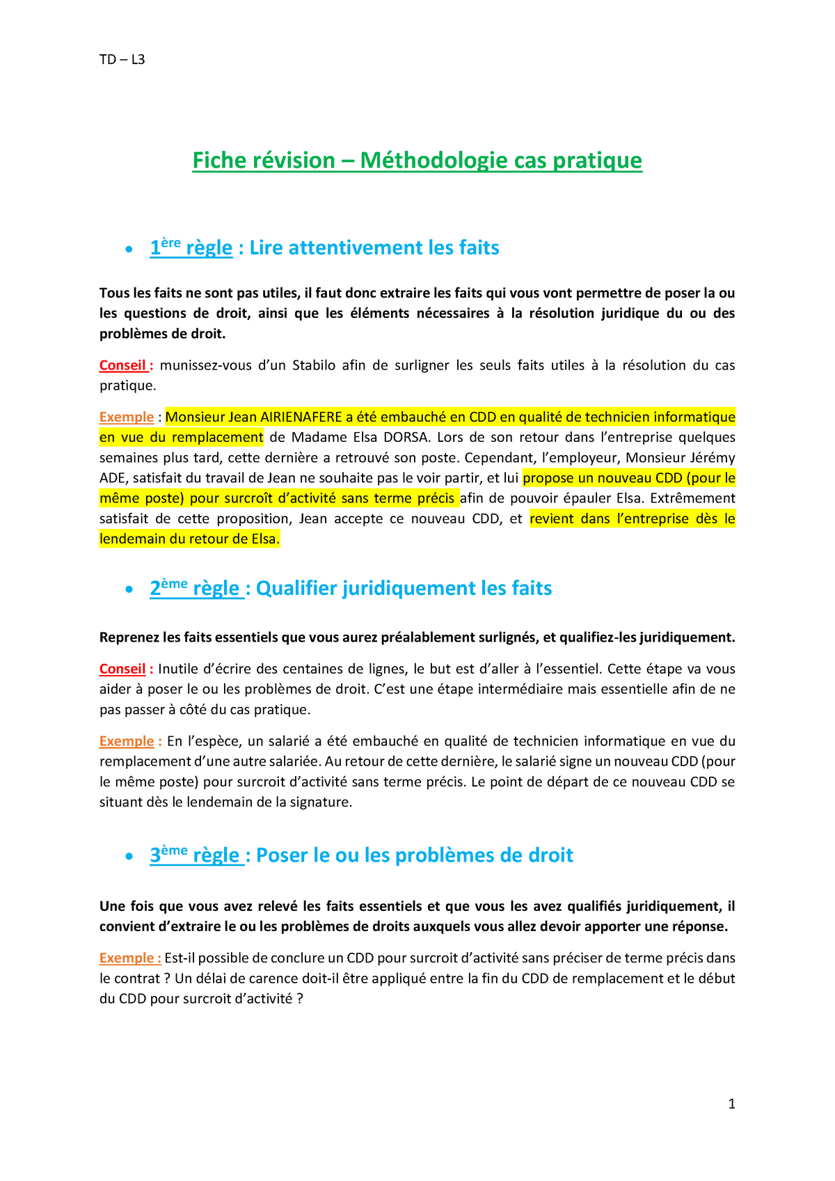 Méthodo Cas Pratique - Fiche Révision – Méthodologie Cas Pratique 1 ère ...