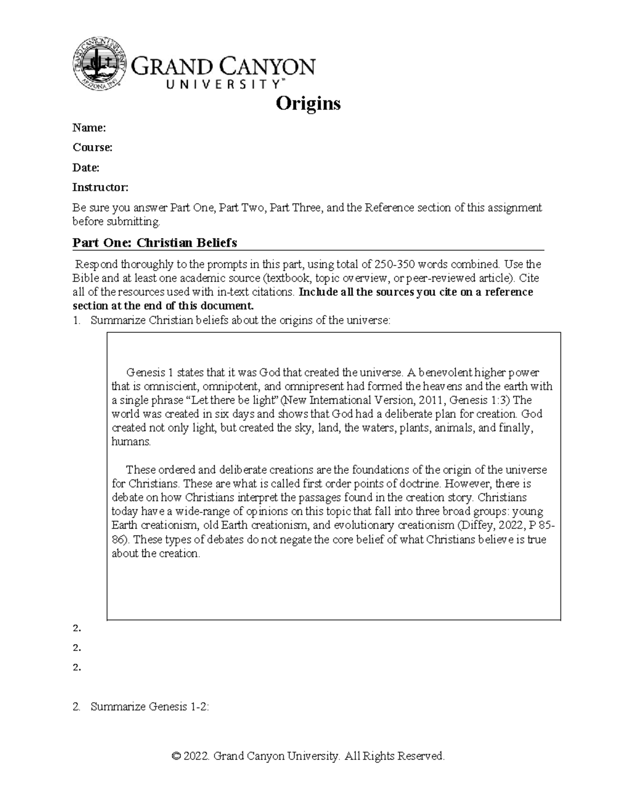 Cwv origins rewrite - Origins Name: Course: Date: Instructor: Be sure ...