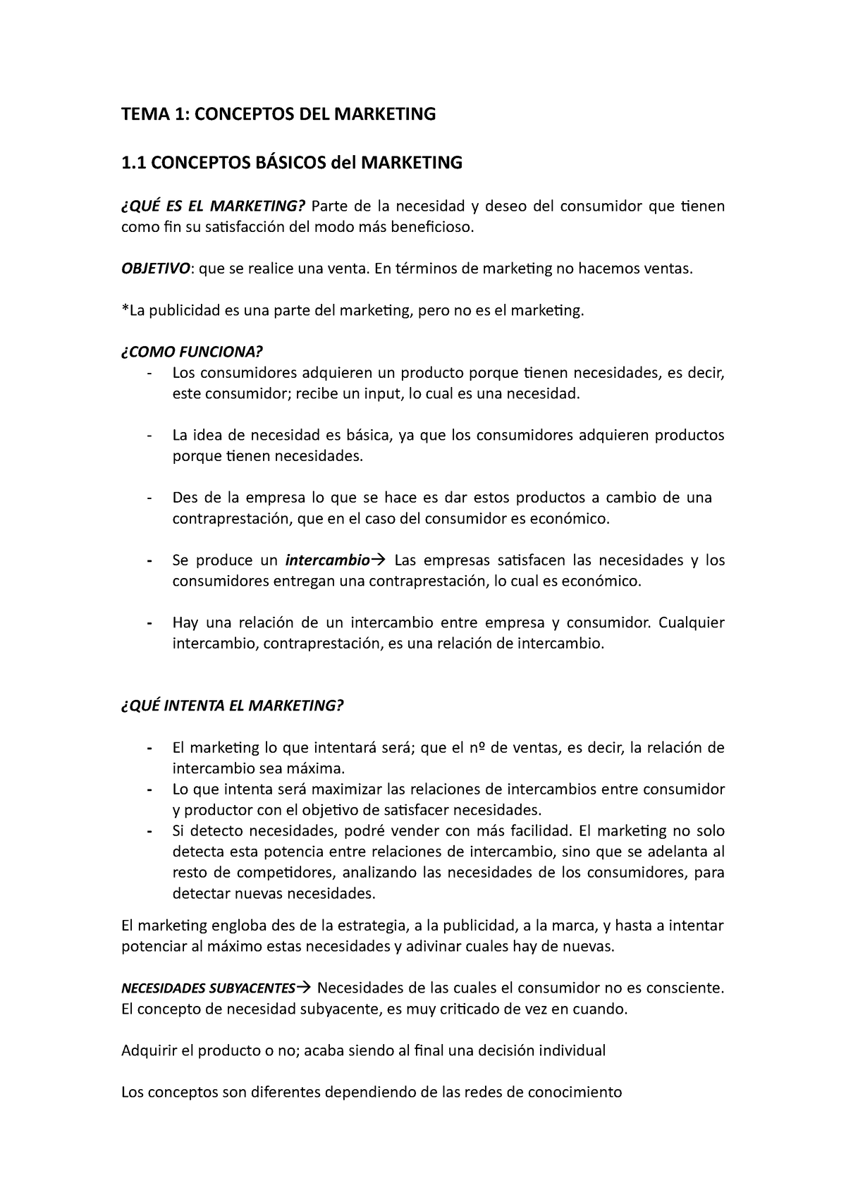 Fonaments Marketing Apunts Classe Tema 1 Tema 1 Conceptos Del Marketing 1 Conceptos BÁsicos 3949