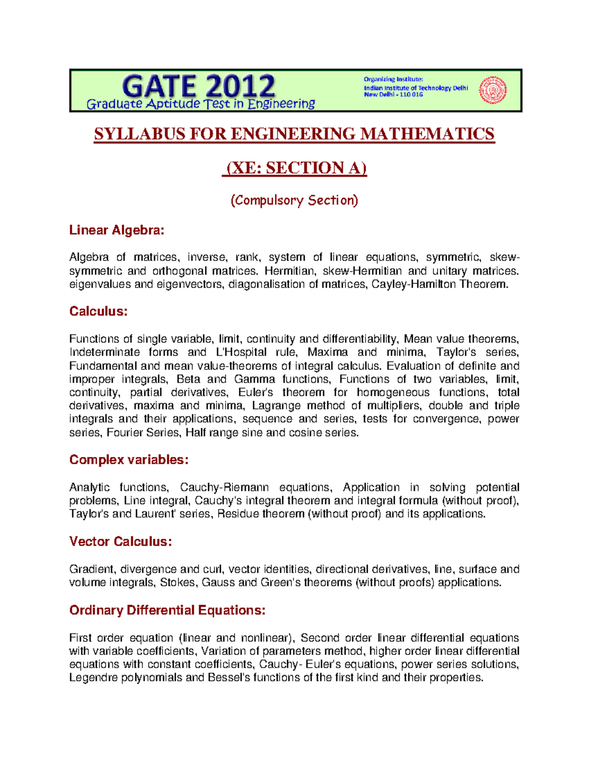 Xea Similat to other notes SYLLABUS FOR ENGINEERING MATHEMATICS (XE