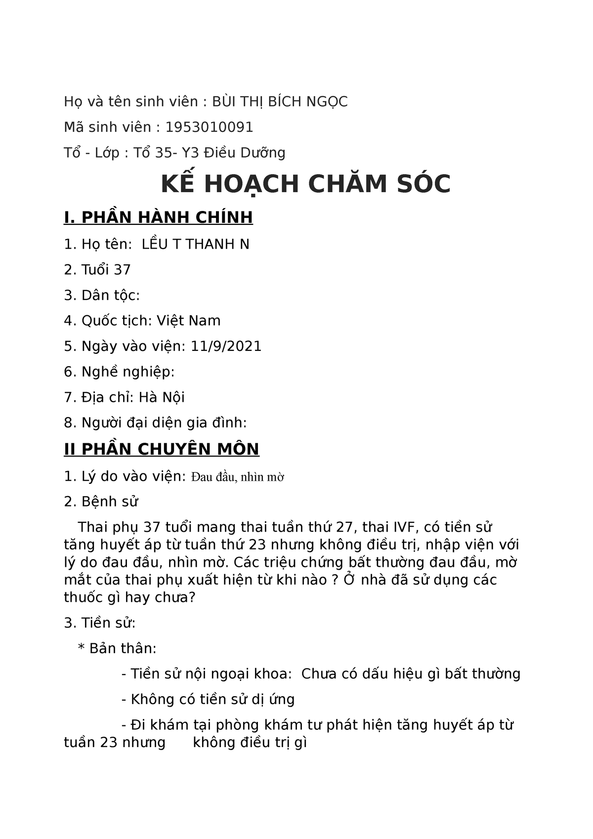 Kế Hoạch Chăm Sóc Cụ Thể Tại Nhà