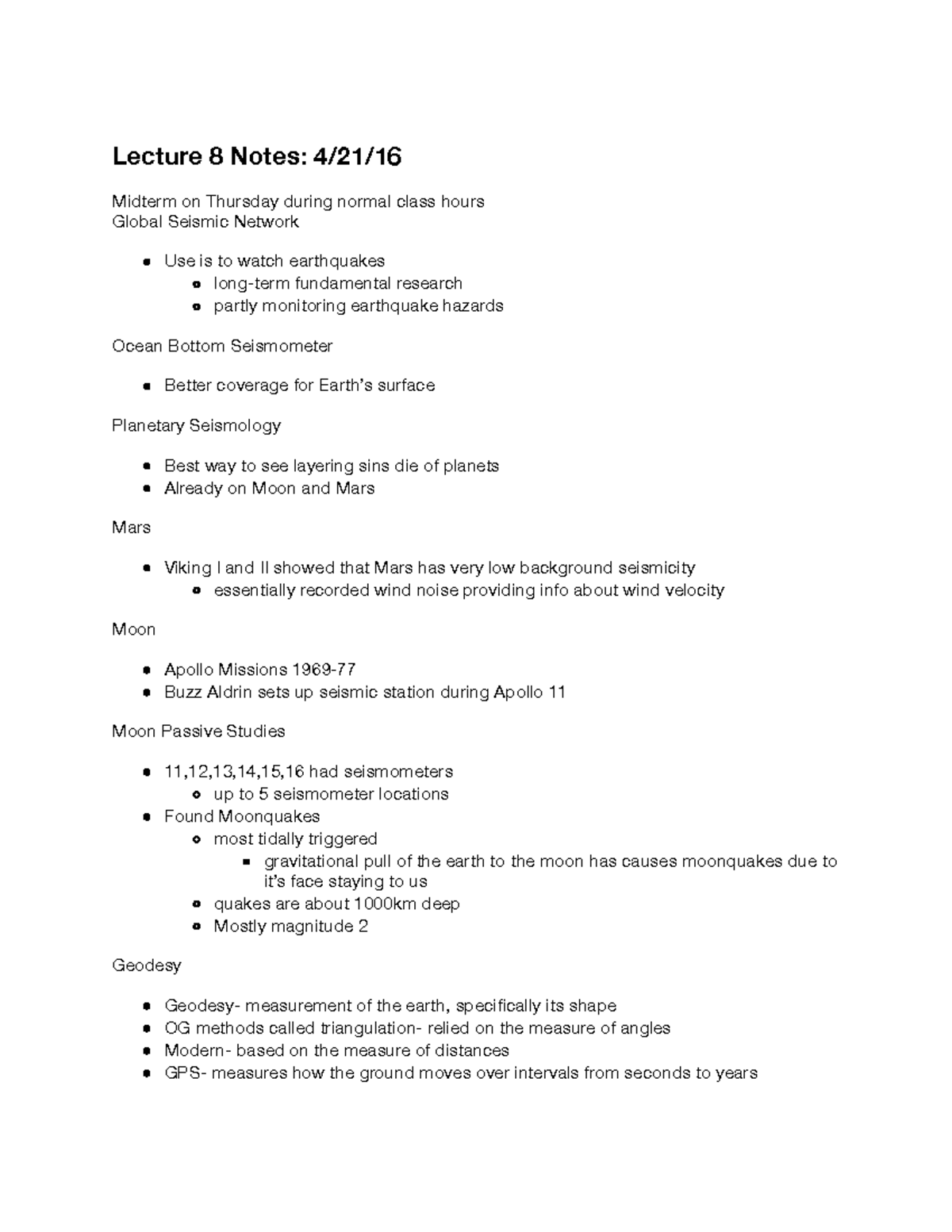 EPS Sci 8 - Lecture 8 - Lecture Notes - Lecture 8 Notes: Midterm On Thursday During Normal Class ...