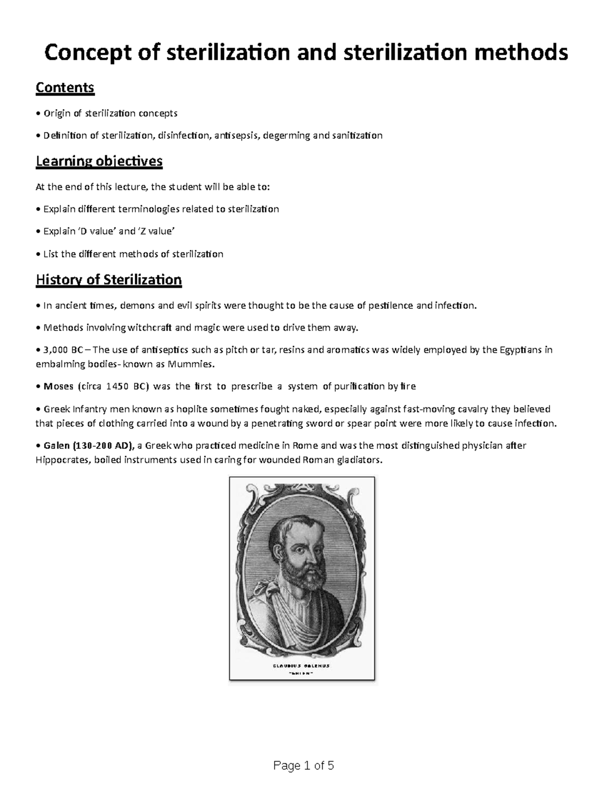 Sterilization History Page 1 of 5 Concept of sterilization and