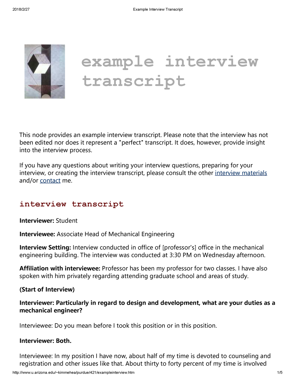 Example Interview Transcript example interview transcript This node