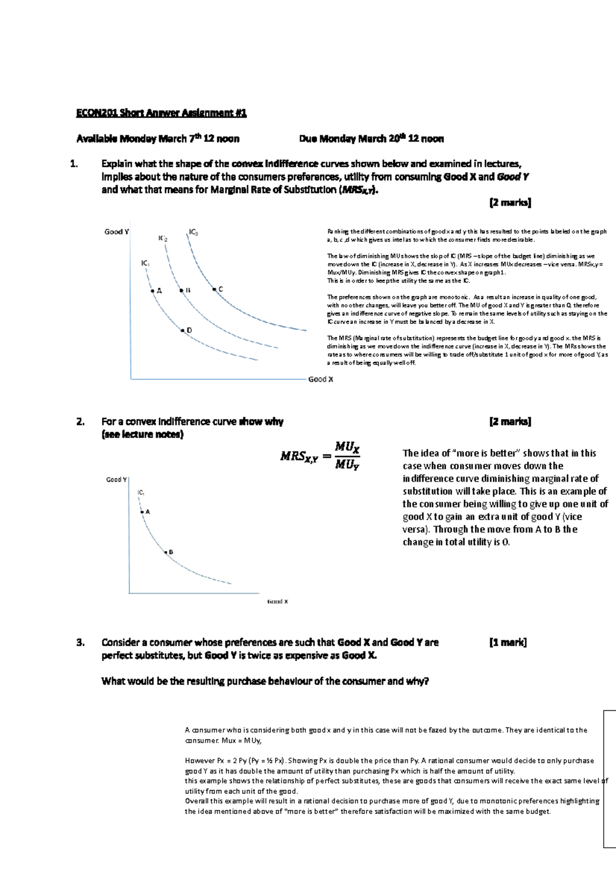 ECON201 Short Answer #1 - The Idea Of “more Is Better” Shows That In ...