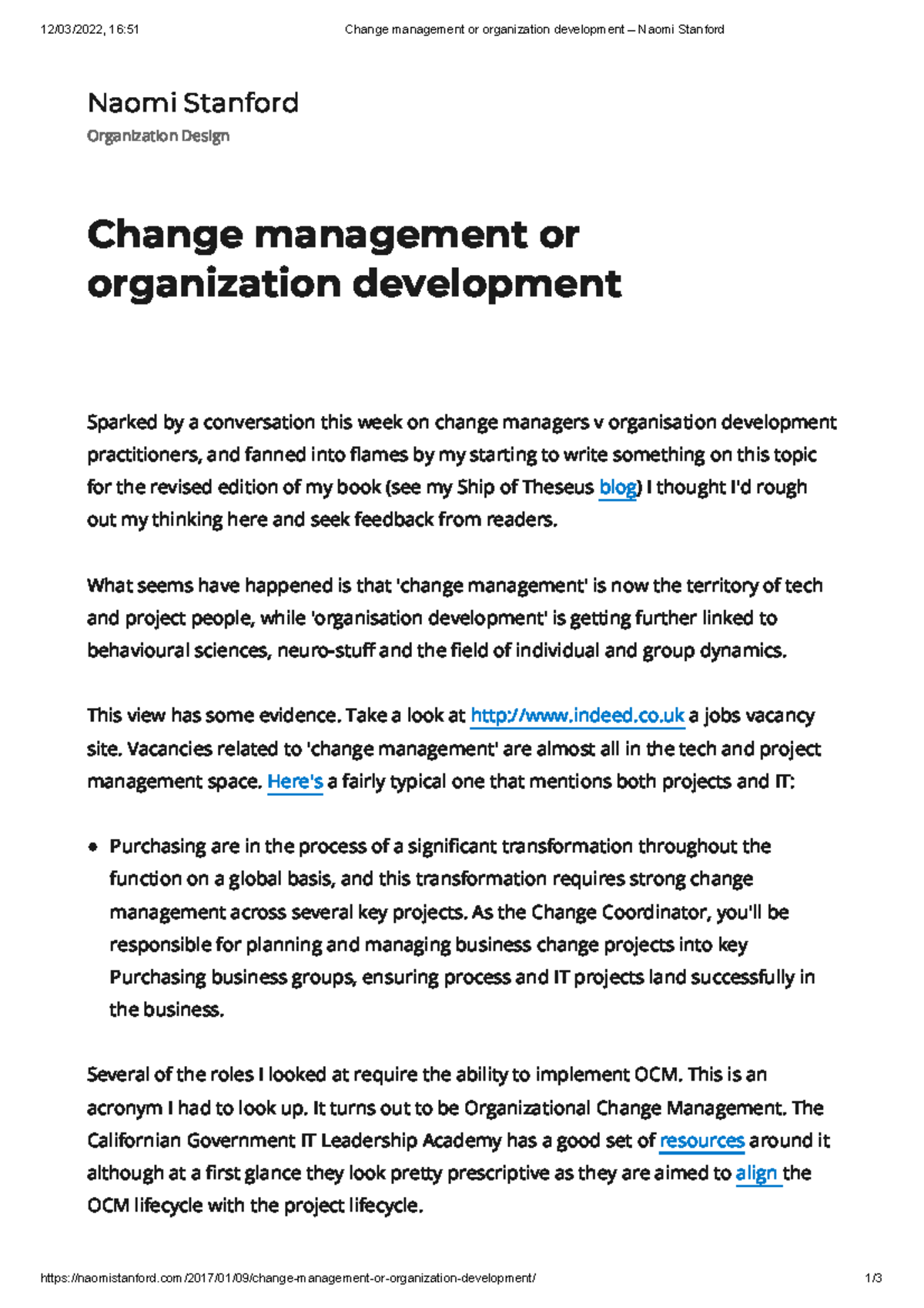 Change management or organization development – Naomi Stanford - What ...