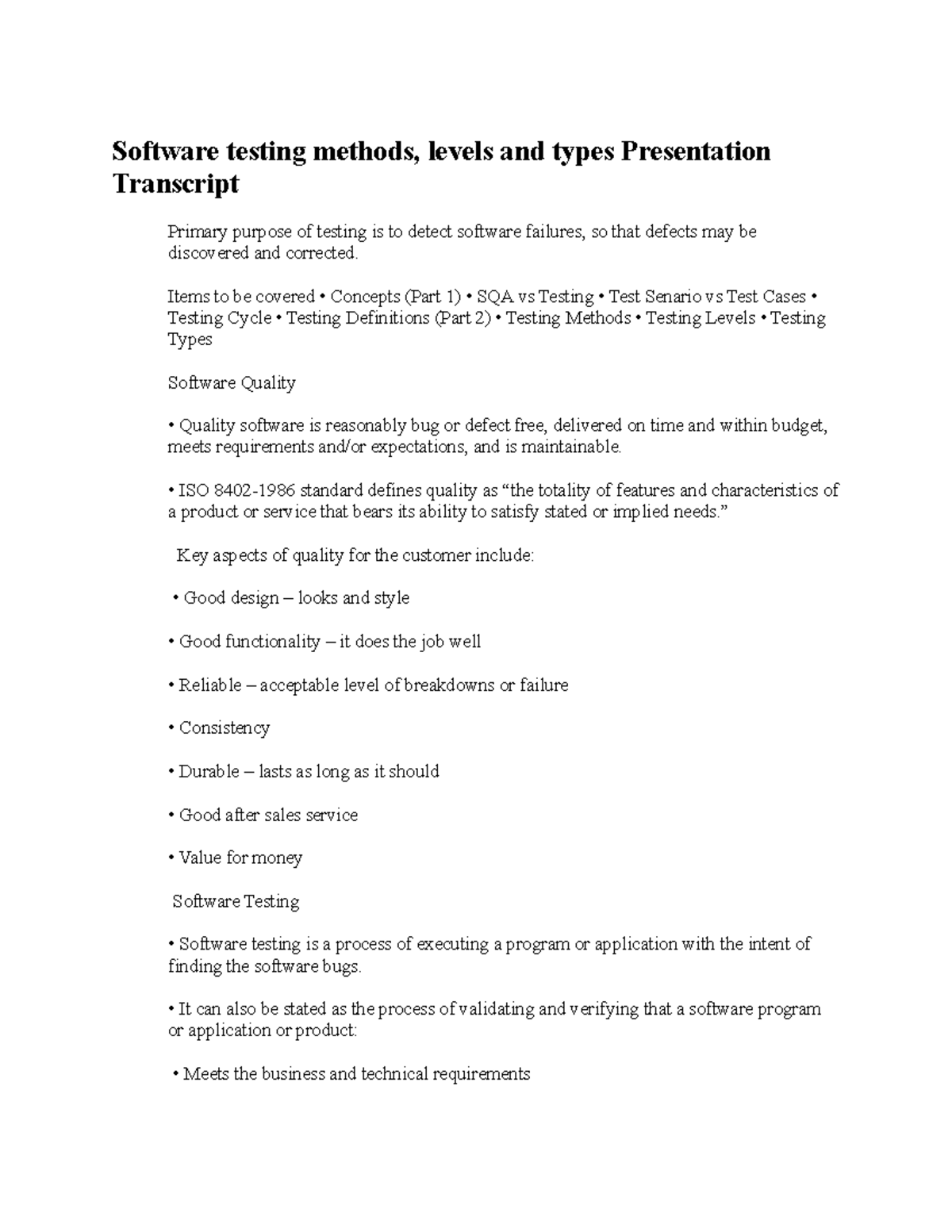 Testing - EVS - Software testing methods, levels and types Presentation ...