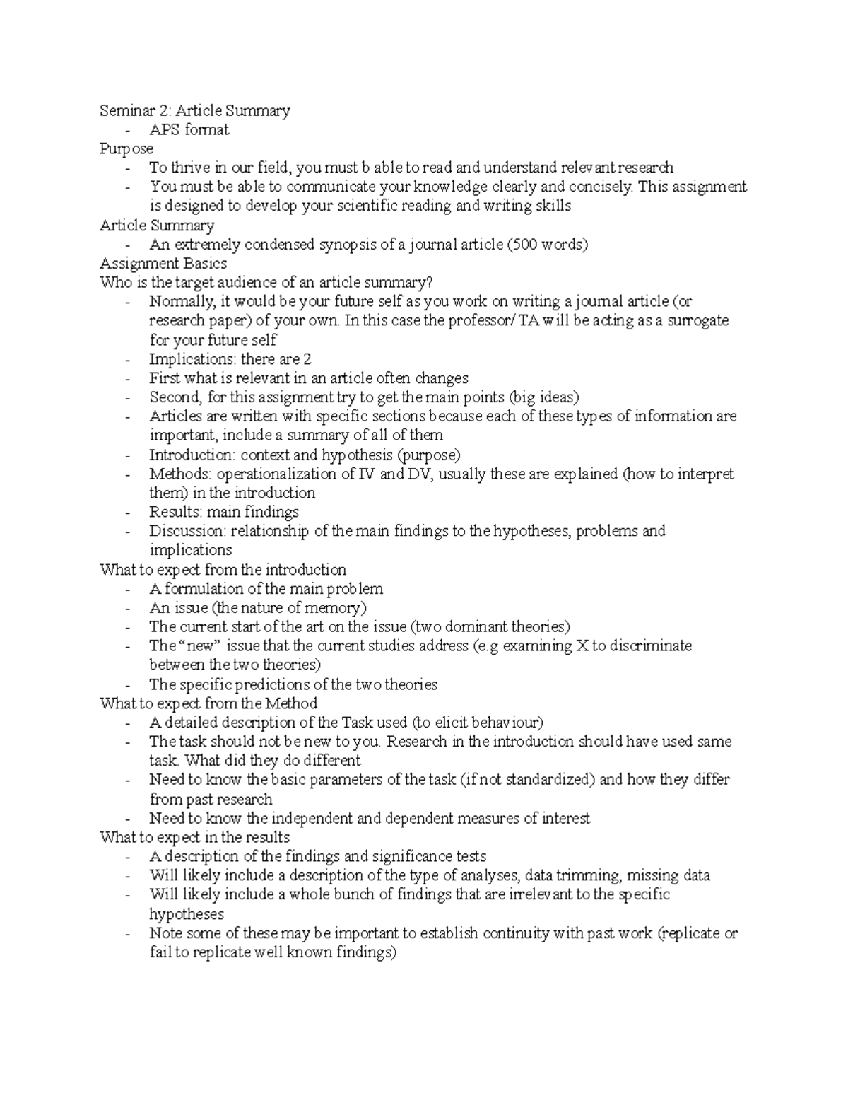 Seminar 2 - Lecture notes 2 - Seminar 2: Article Summary - APS format ...