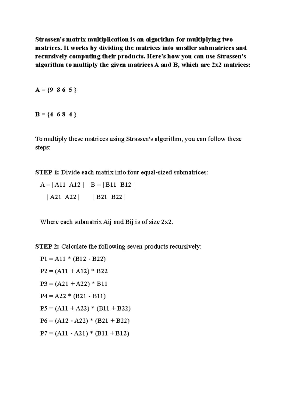 Strassen - Strassen's matrix multiplication is an algorithm for ...