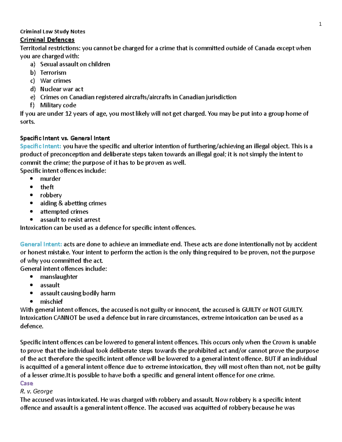 Criminal Law Final Exam Study Notes - 1 Criminal Law Study Notes ...