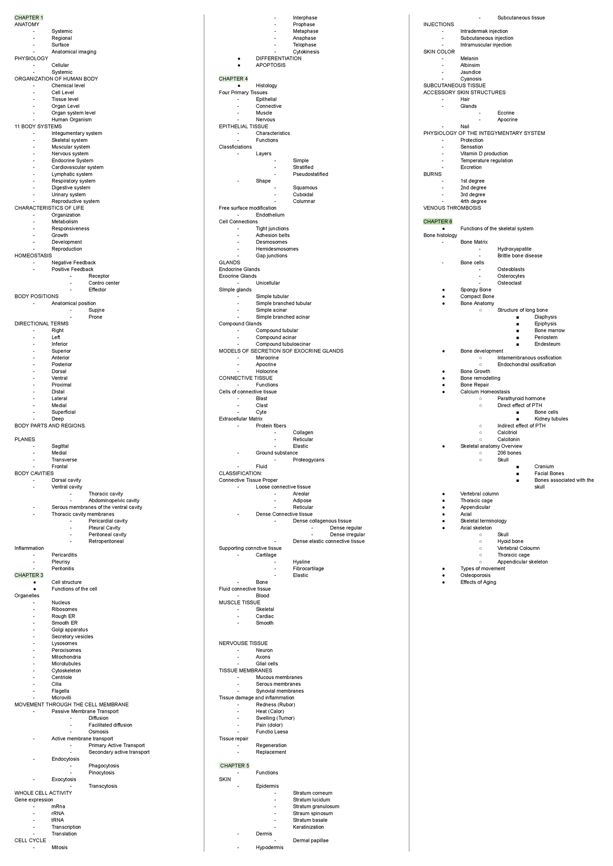 Anaphy ( Cheat Sheet) - CHAPTER 1 ANATOMY Systemic Regional Surface ...