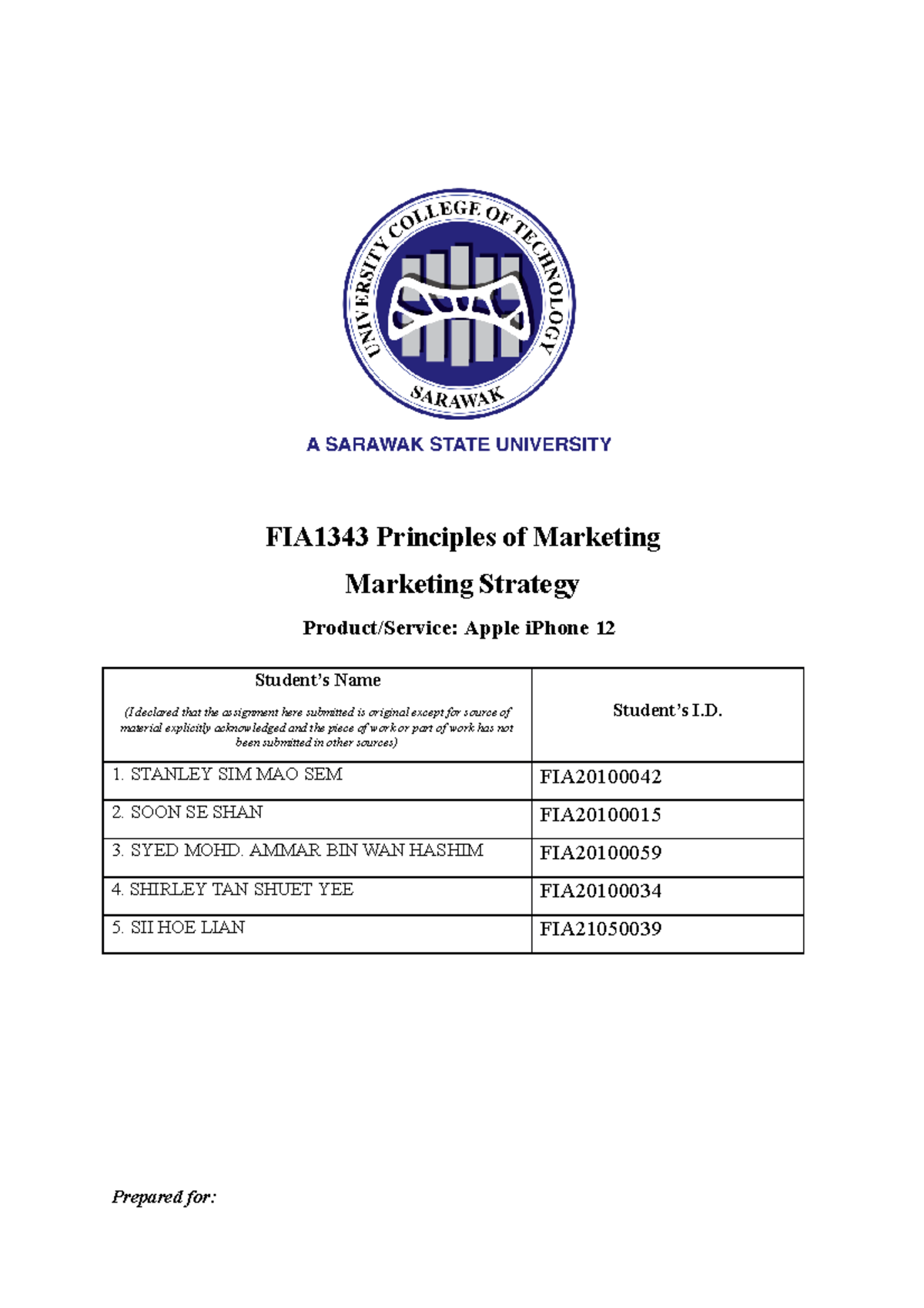 Marketing assignment (whole) docx - FIA1343 Principles of Marketing ...