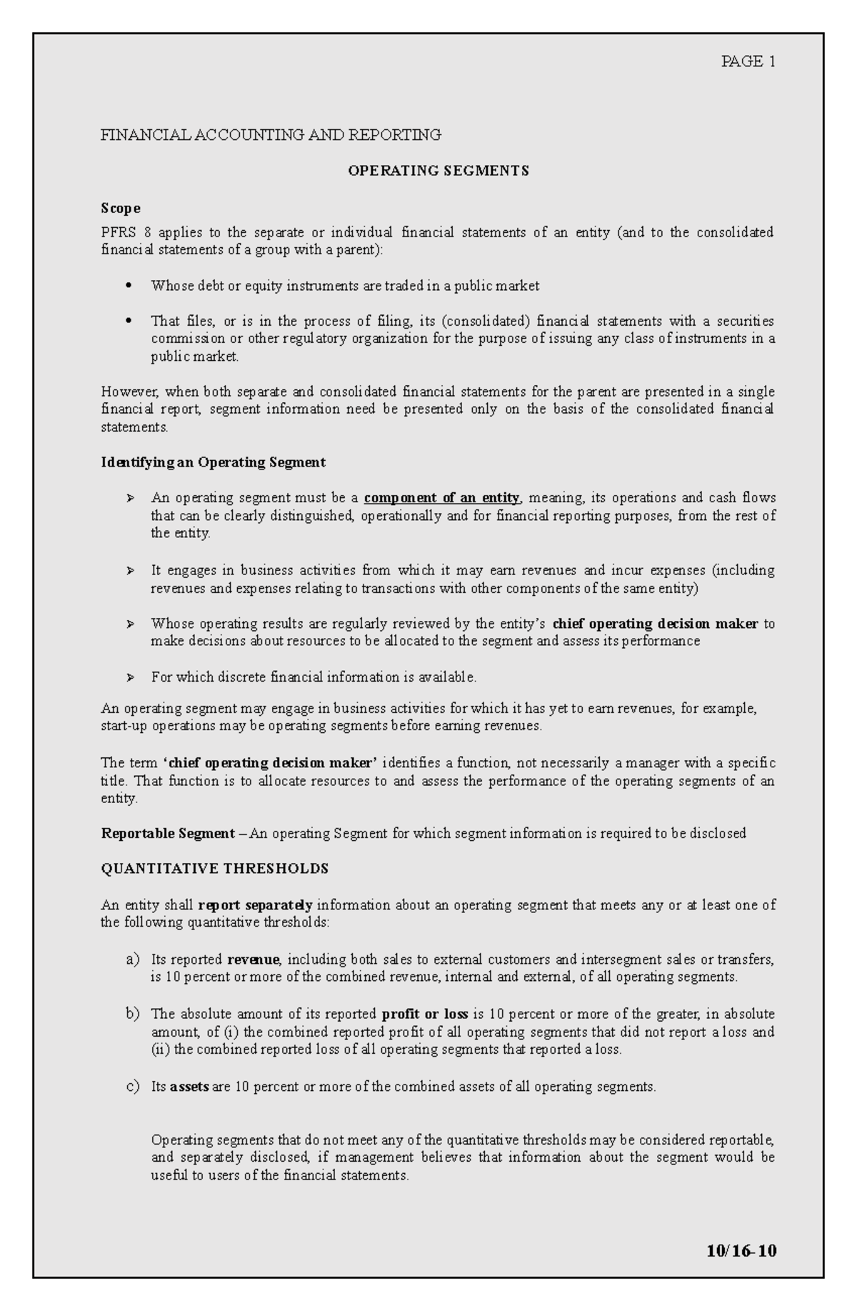 Operating Segments - Lesson 6 - Accounting - Studocu