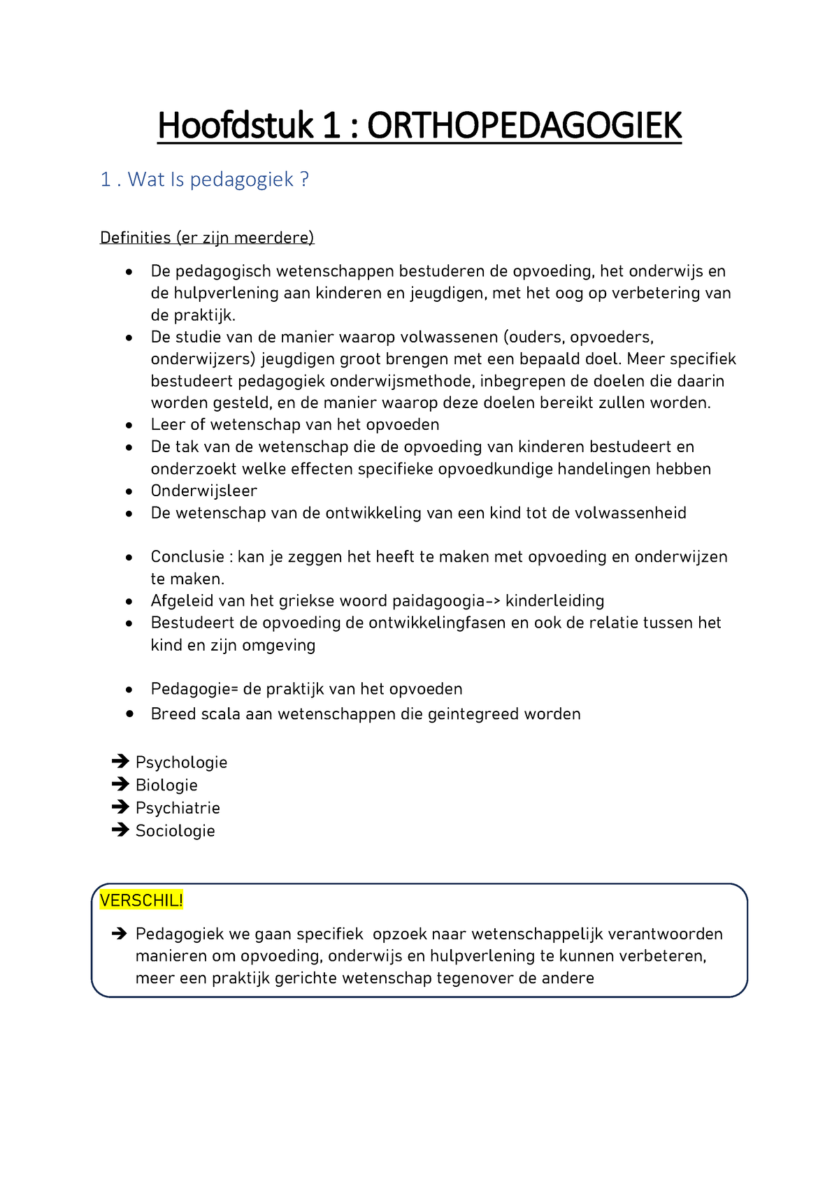 Orthopedagogiek - Hoofdstuk 1 : ORTHOPEDAGOGIEK 1. Wat Is Pedagogiek ...