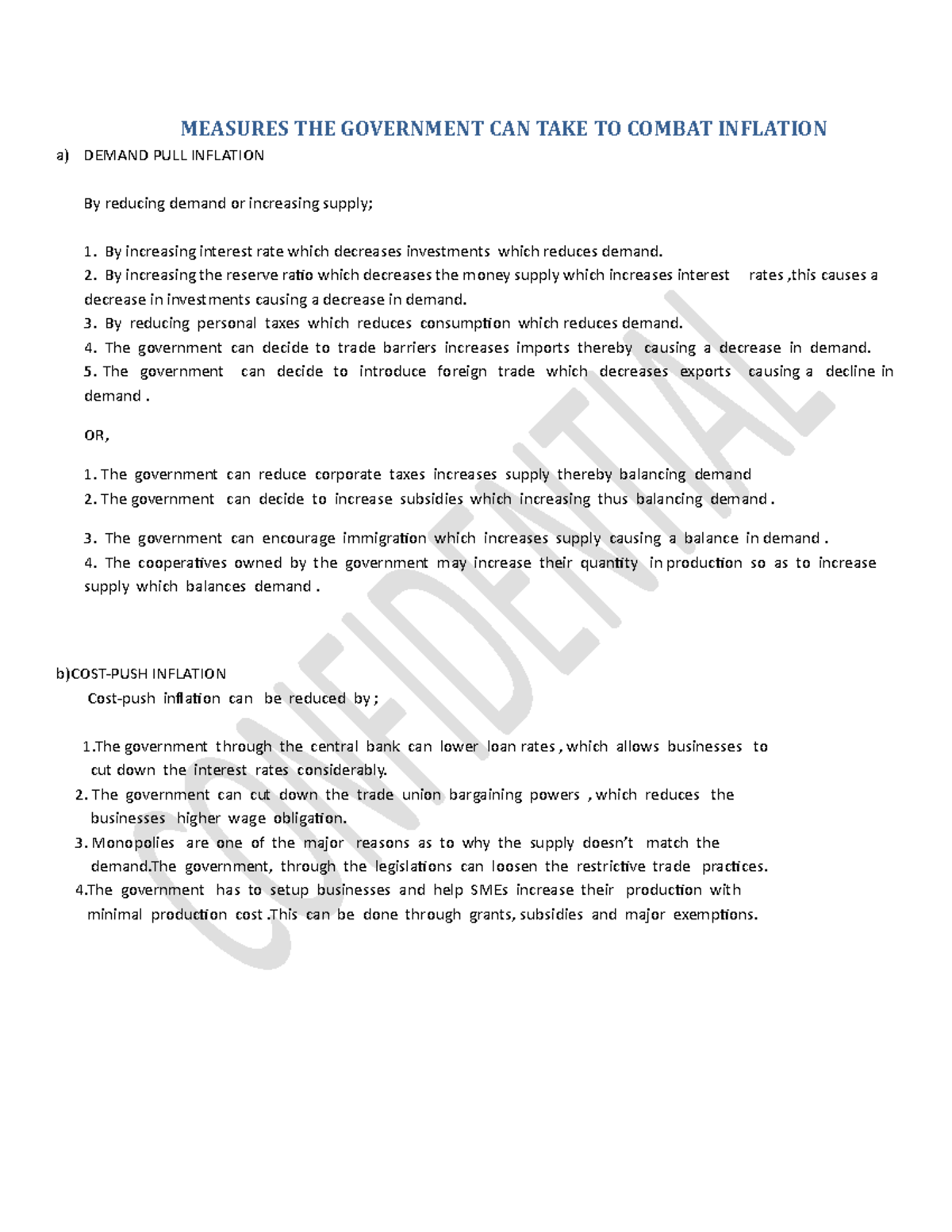 Measures THE Government CAN TAKE TO Combat Inflation - MEASURES THE ...