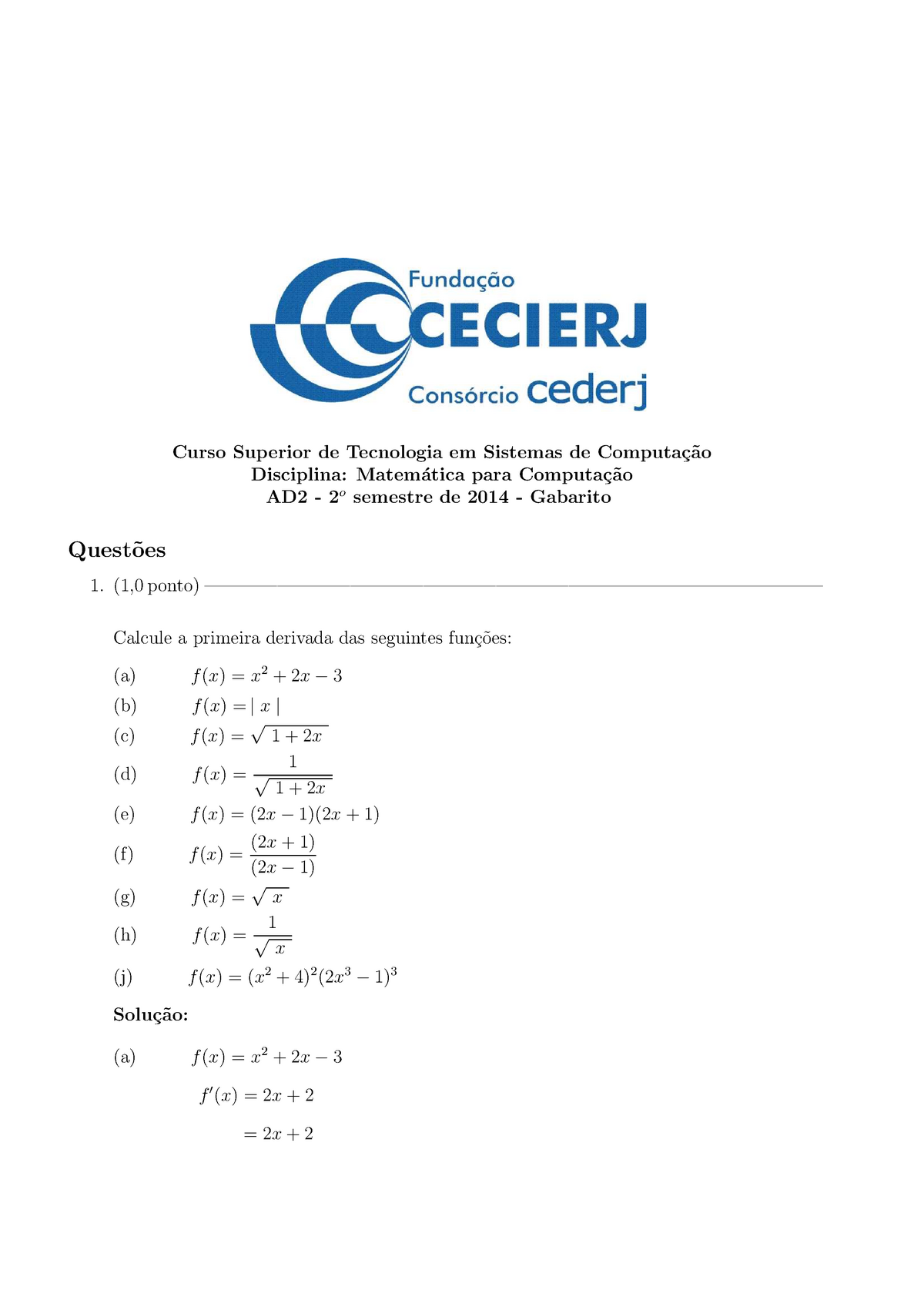 AD2 Matematica Para Computacao 2014-2 Gabarito - Curso Superior De ...