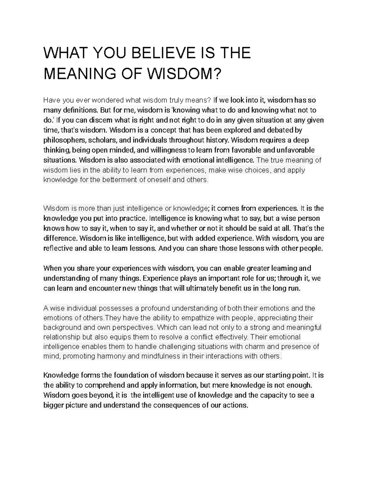 essay on meaning of wisdom