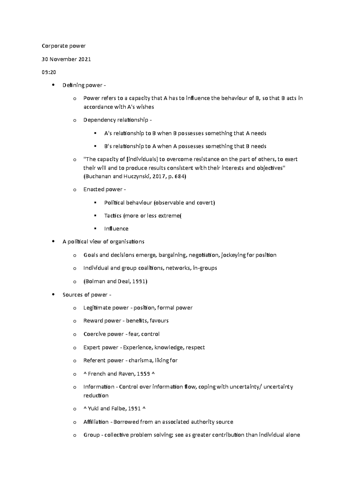 Corporate power - Lecture notes 9 - Corporate power 30 November 2021 09 ...