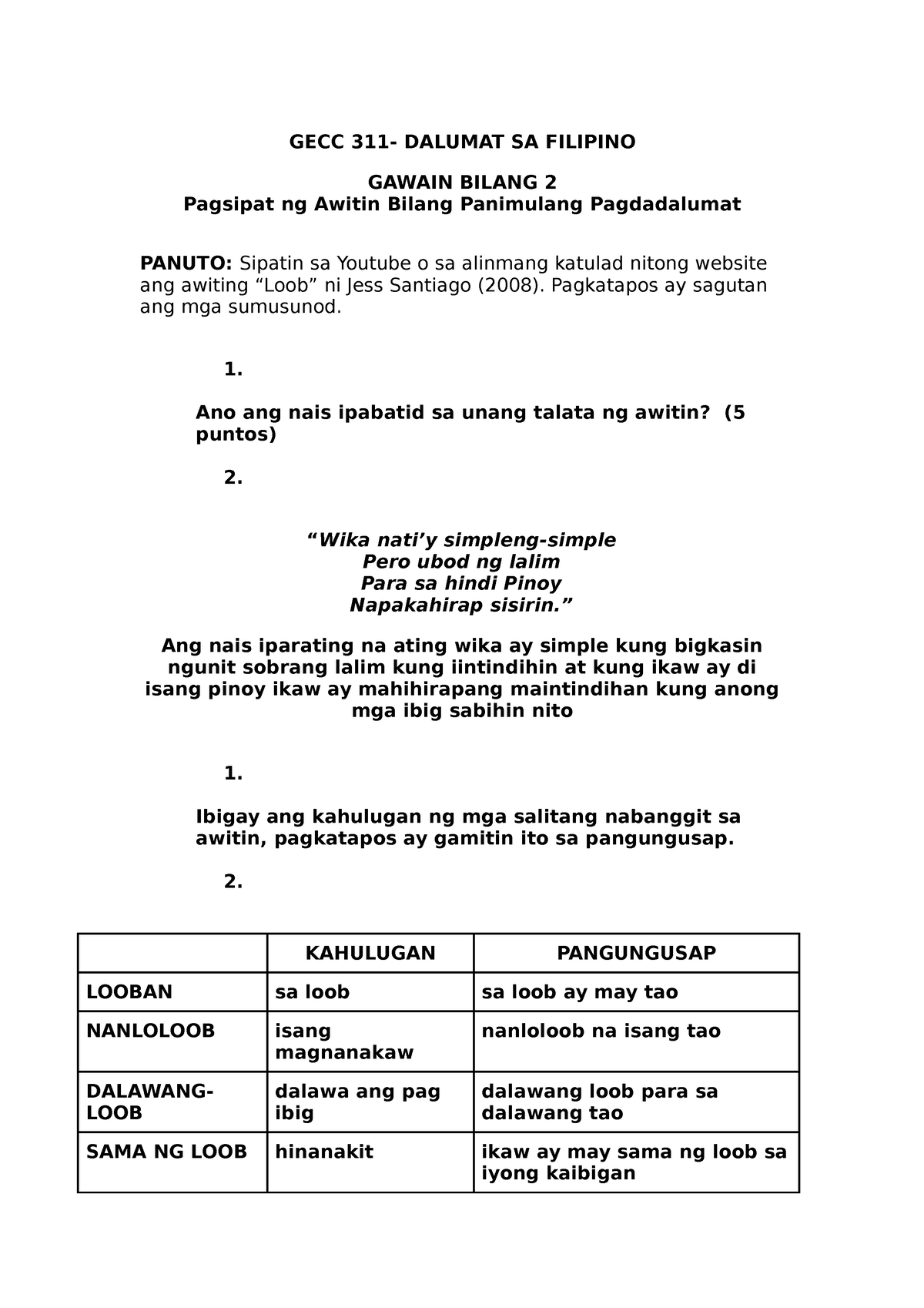 Gawain 2 Romar Sabangan Bsed Values Gecc 311 Dalumat Sa Filipino Gawain Bilang 2 Pagsipat Ng 8989