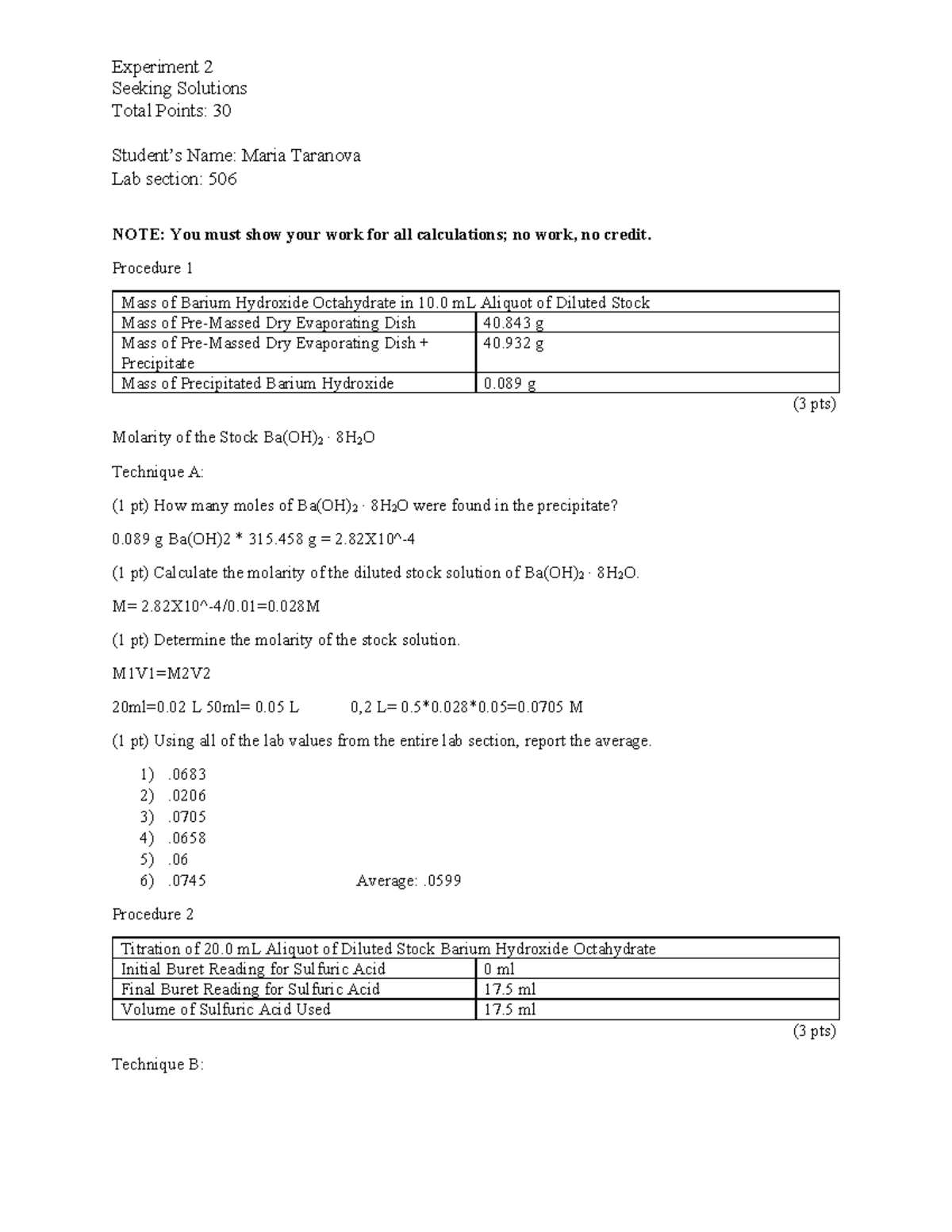 CHEM 110L - Experiment 2 Seeking Solutions - Experiment 2 Seeking ...