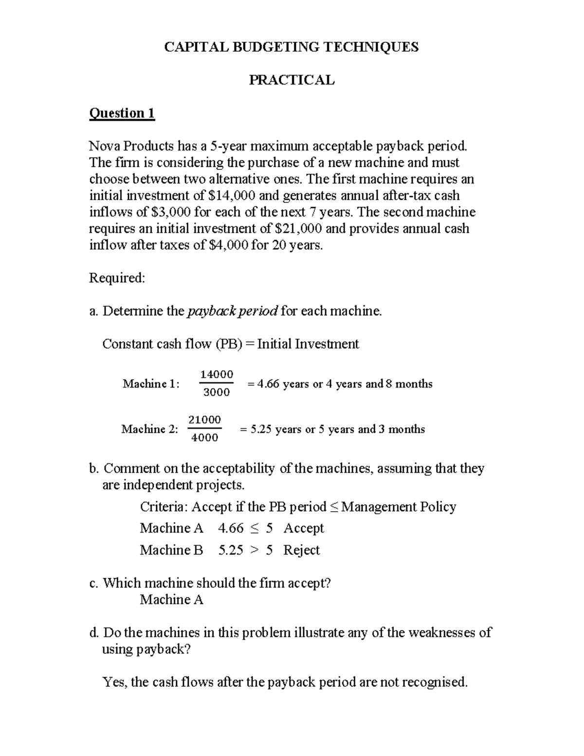 Capital Budgeting Techniques Practical 2021 - CAPITAL BUDGETING ...