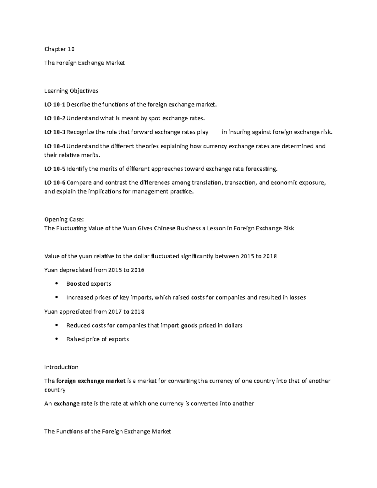 Chapter 10 Lecture Notes 1 - Chapter 10 The Foreign Exchange Market ...