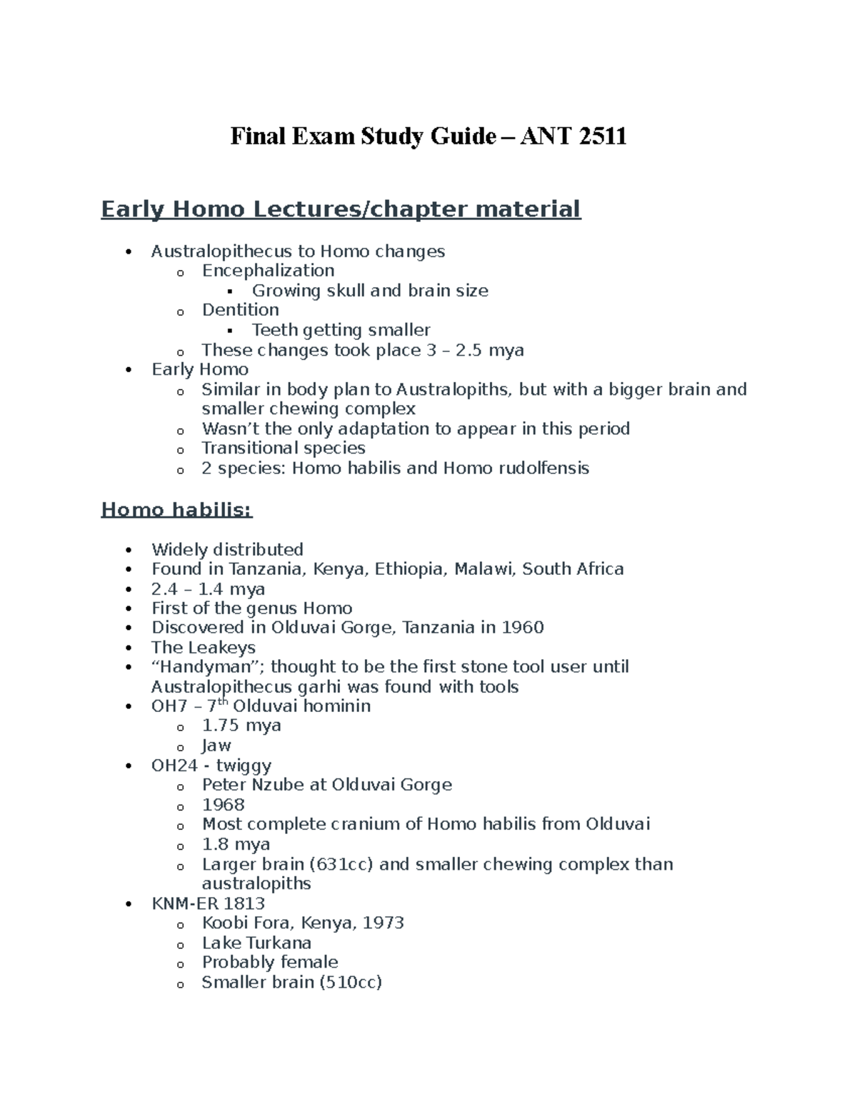 Final Exam Study Guide - ... - Final Exam Study Guide – ANT 2511 Early ...