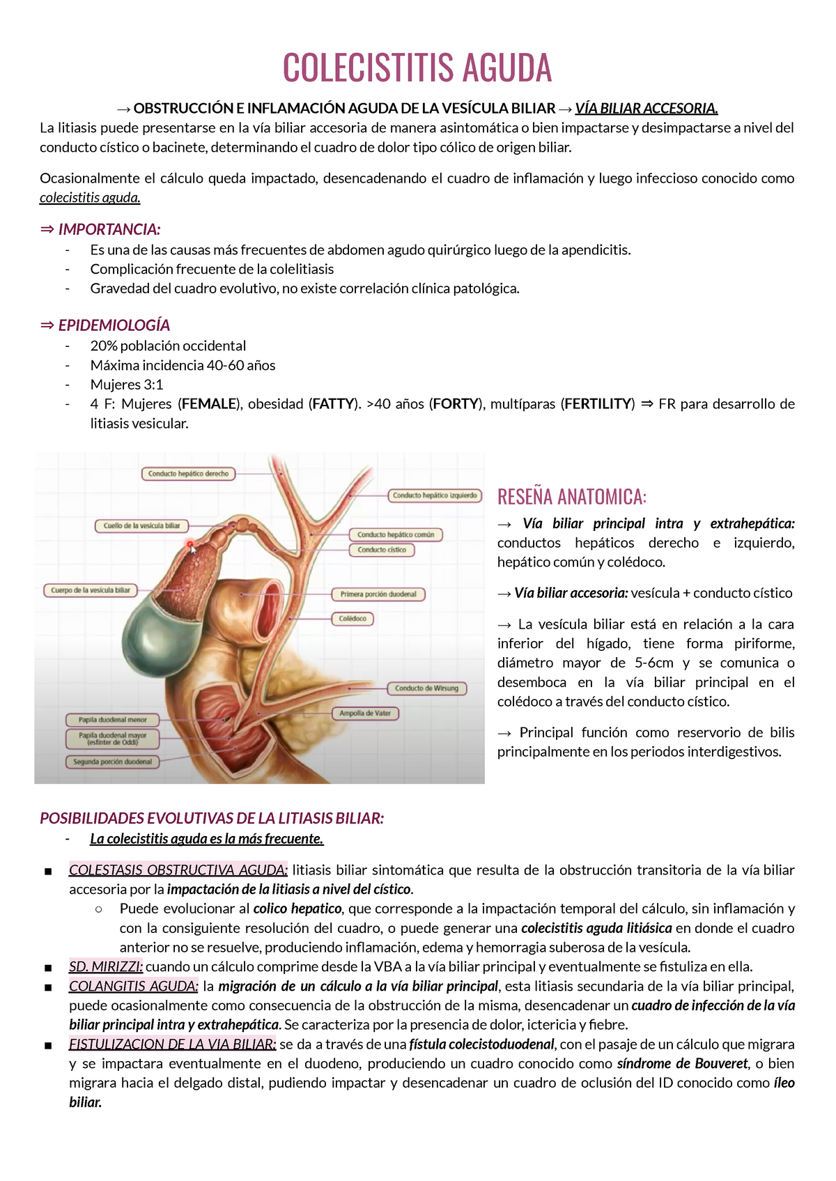 Colecistitis Aguda; Resumen Y Principales Conceptos. - COLECISTITIS ...