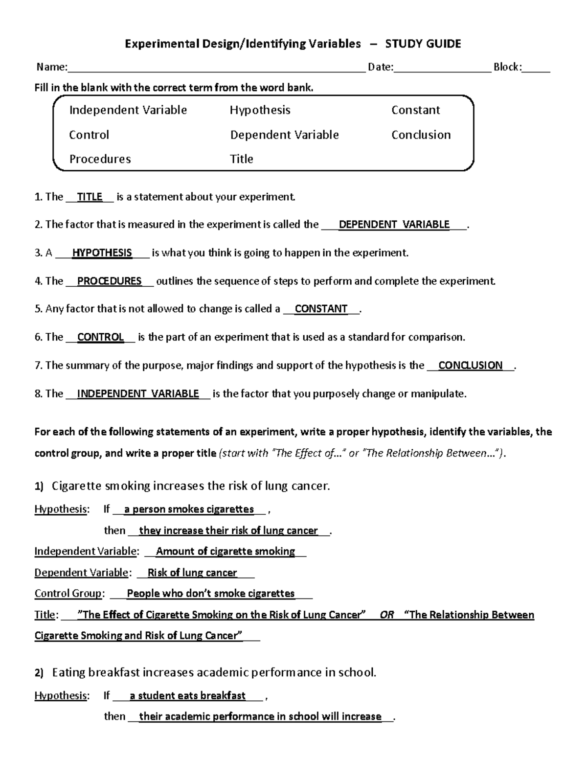 experimental design study guide