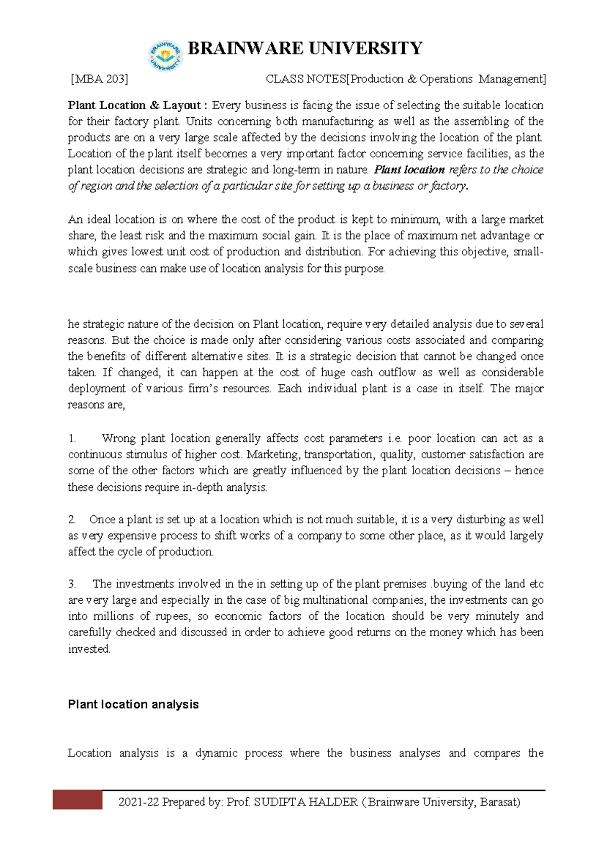 MBA 203 Unit 2 - hihjkhg - [MBA 203] CLASS NOTES[Production ...