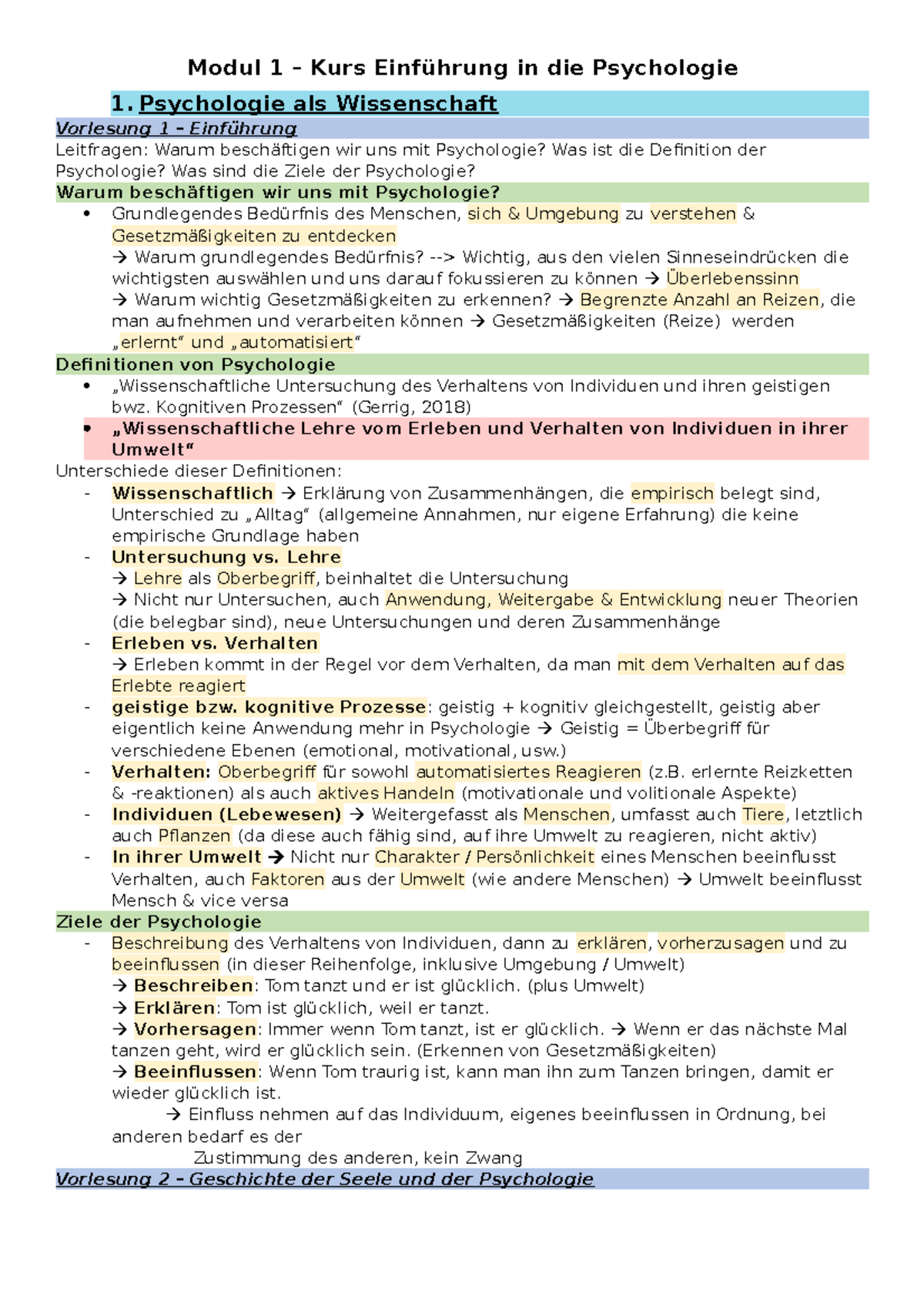 WS 19-20 - Gesamte Zusammenfassung Einführung In Die Psychologie - 1 ...