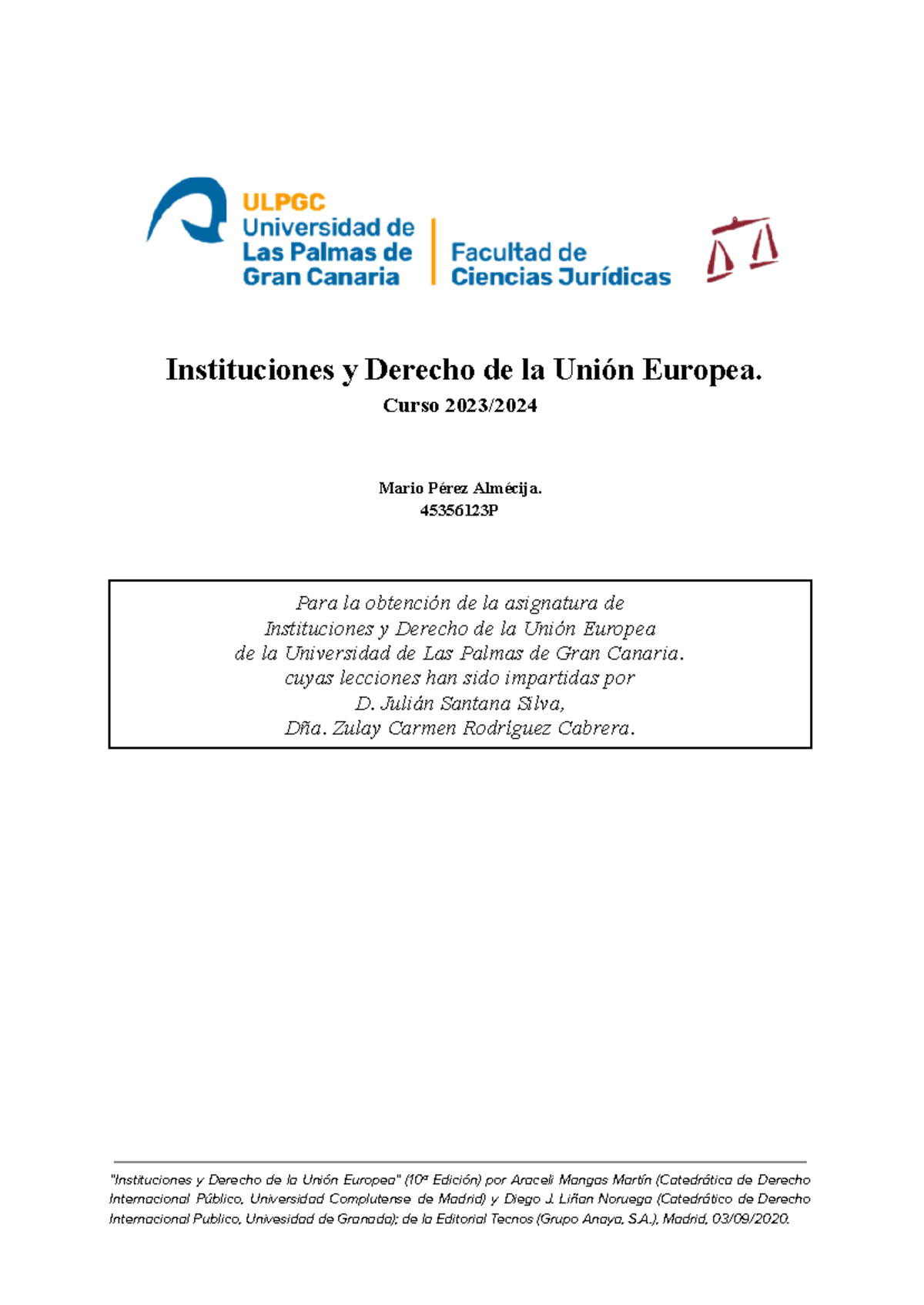 Instituciones Y Derecho DE LA Unión Europea - Instituciones y Derecho ...
