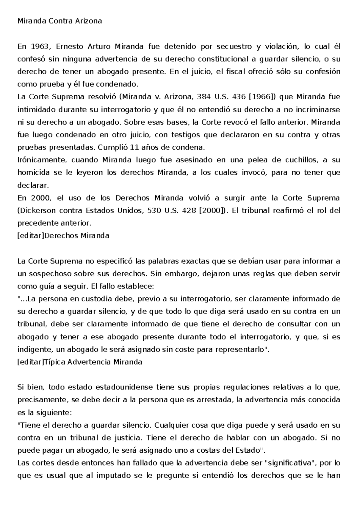 Resumenmirandacontraarizona compress Miranda Contra Arizona En