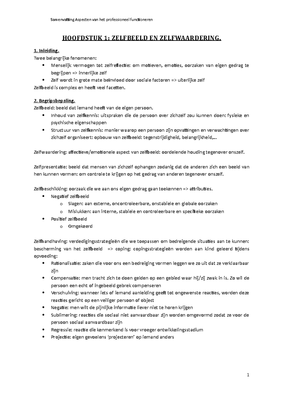 Samenvatting Aspecten van het professioneel functioneren - HOOFDSTUK 1 ...