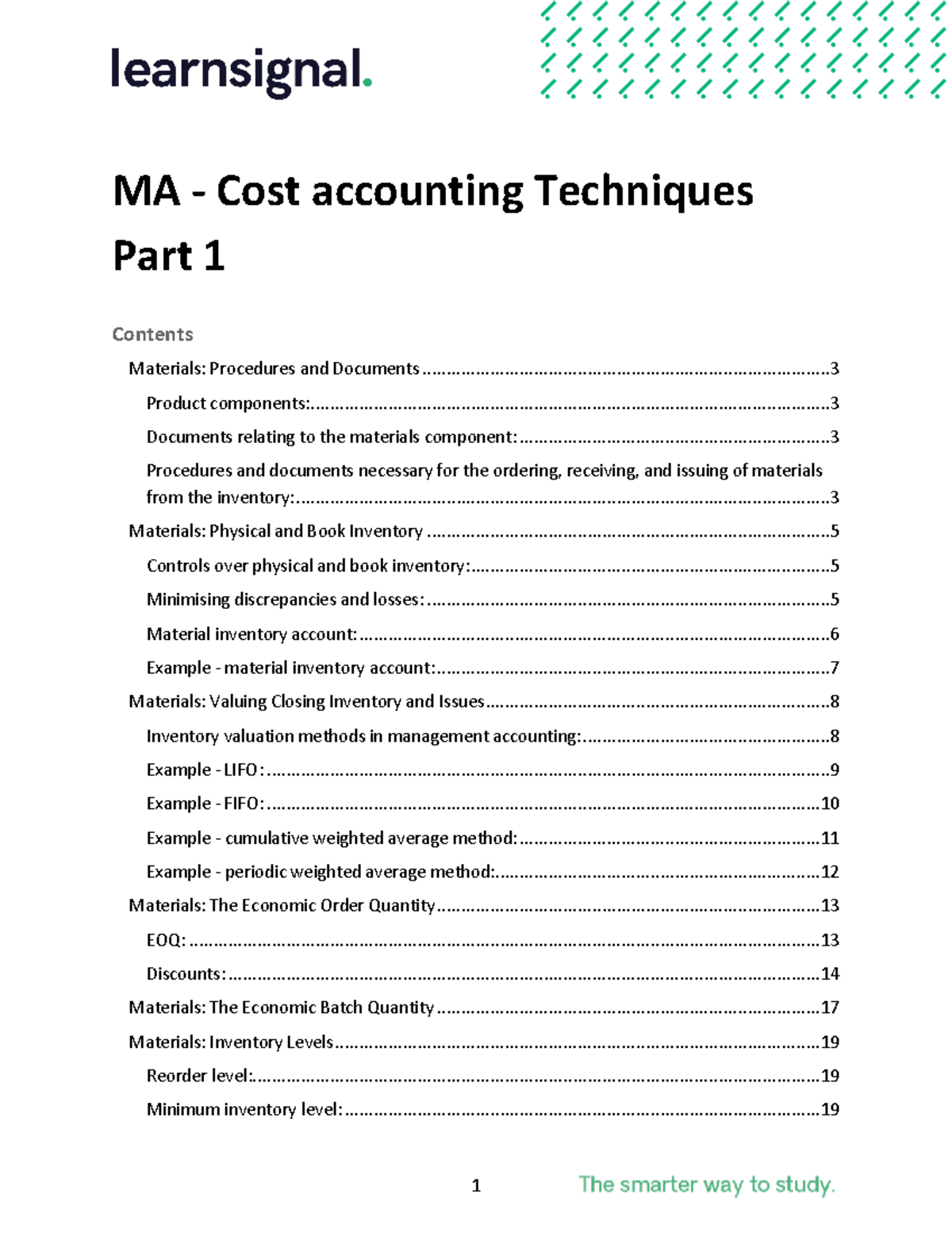 MA. M3. Part 1. Notes SUMMARIES OF LECTURES FORM MA Cost