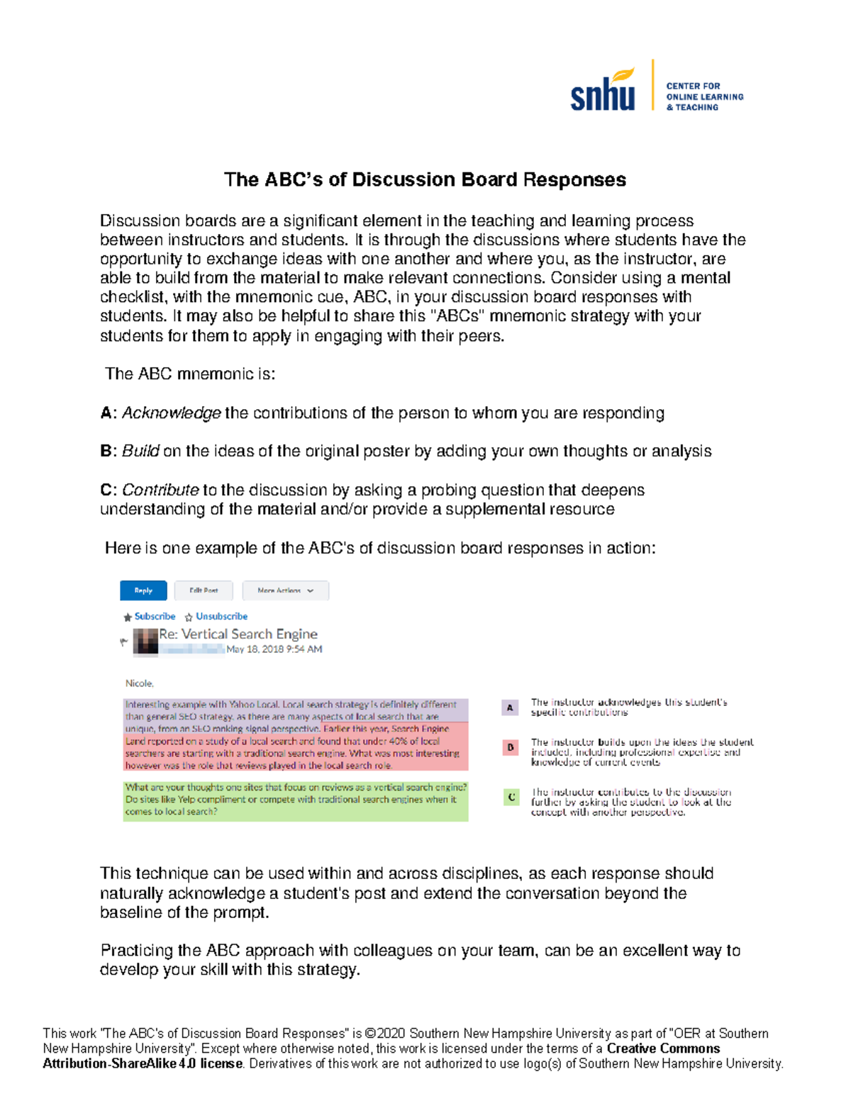 ABCs of Discussion N/A The ABC’s of Discussion Board Responses