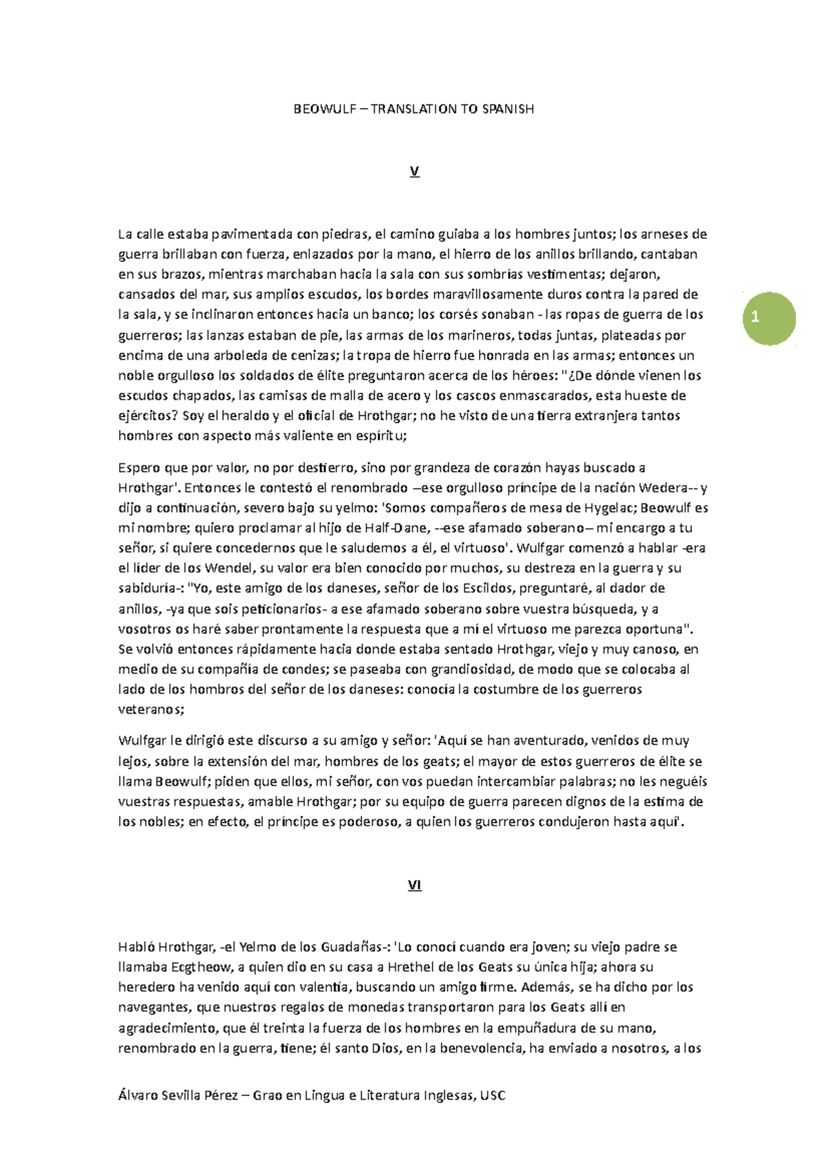 Beowulf translation to Spanish Title V song BEOWULF TRANSLATION