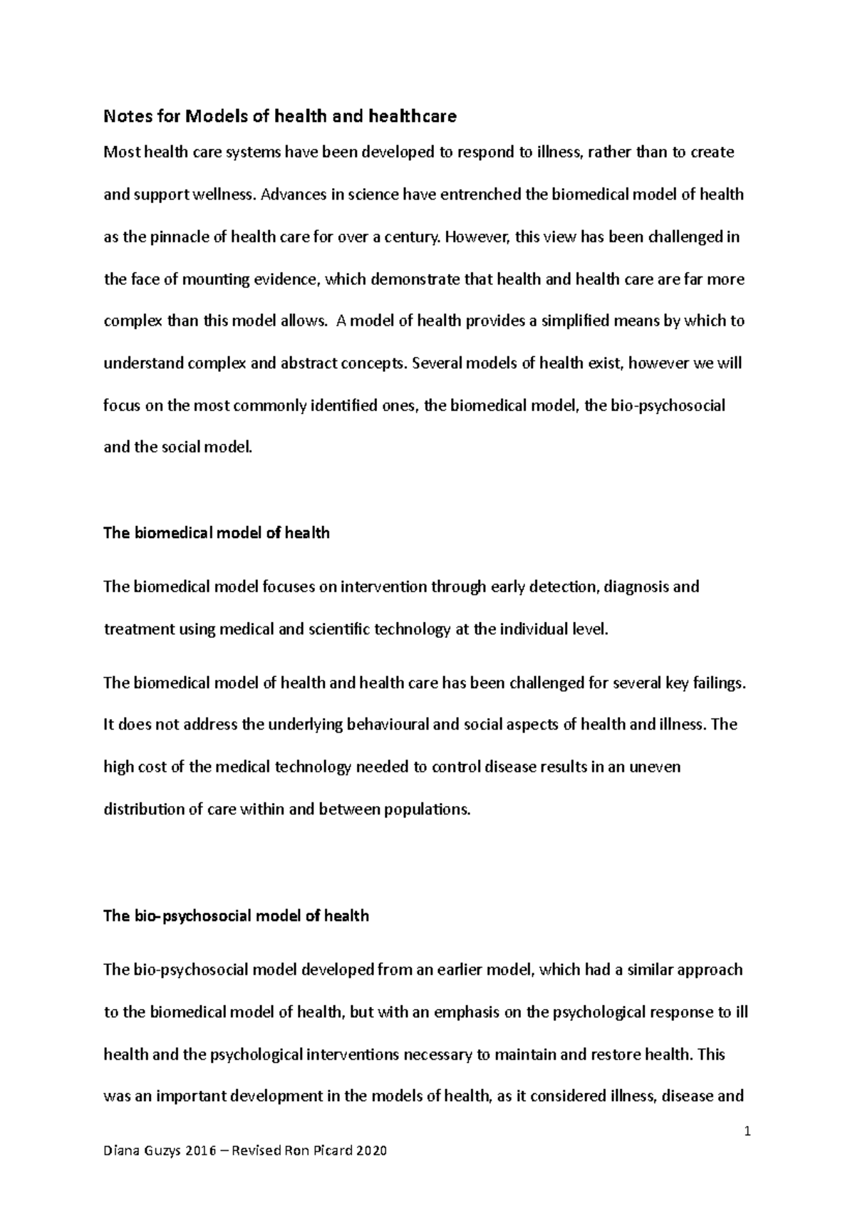 Module 1 Presentation 3 Models Of Health Care Notes For Models Of 