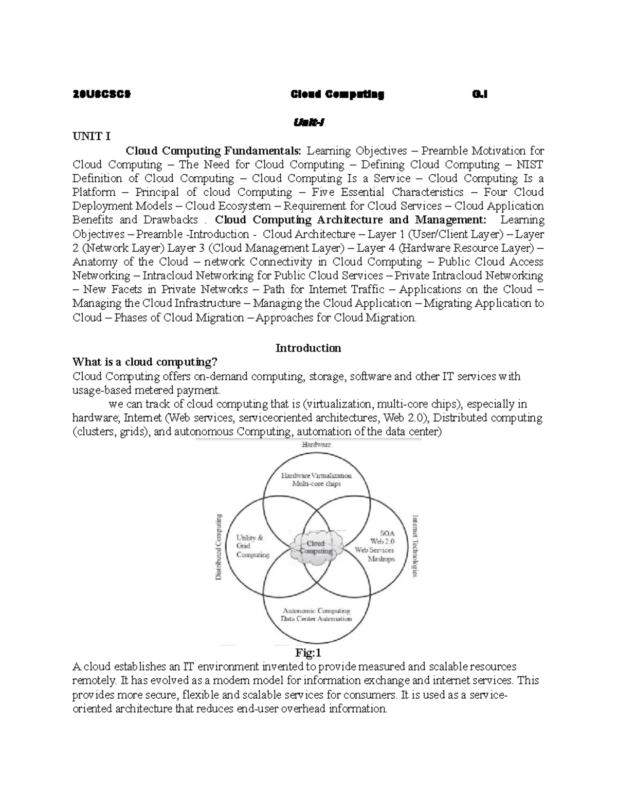 Cloud Computing Bsc-b - 20 U 6 CSC 9 Cloud Computing G Unit-I UNIT I ...