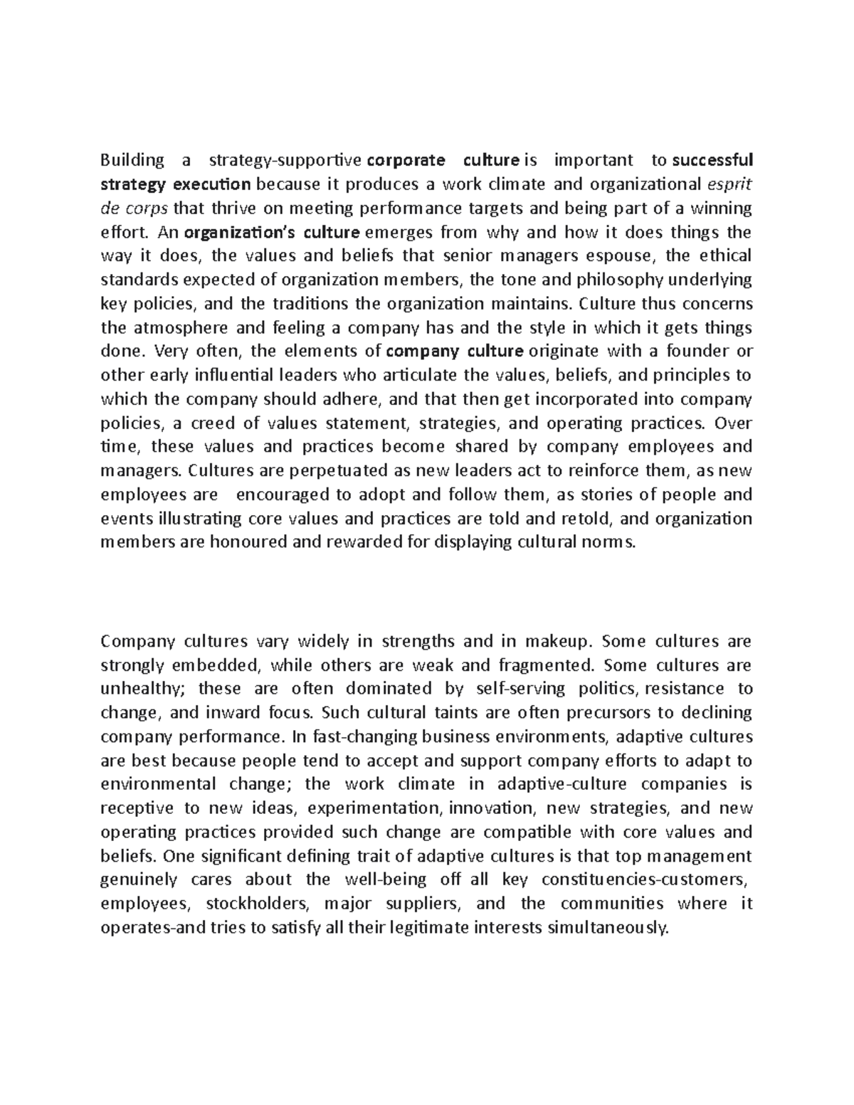 Corporate culture development and implementation - Building a strategy ...