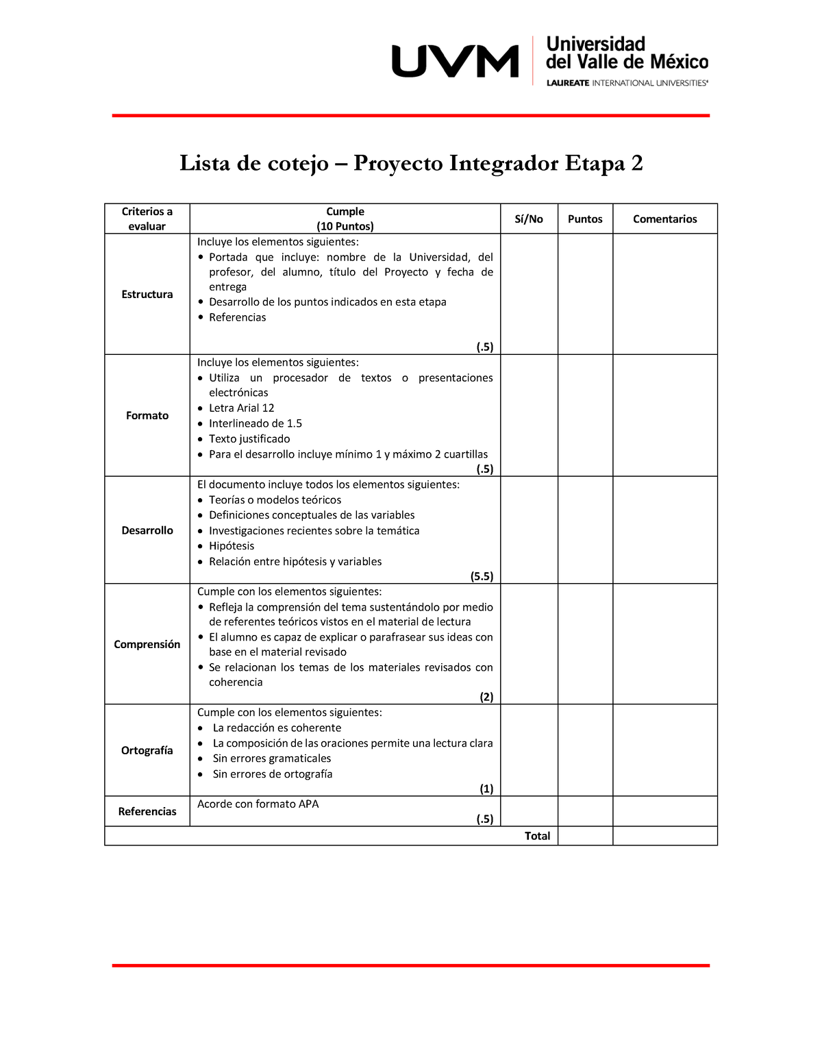 LC Etapa Uvm Semestre Comportamiento Del Consumidor Lista De Cotejo Proyecto