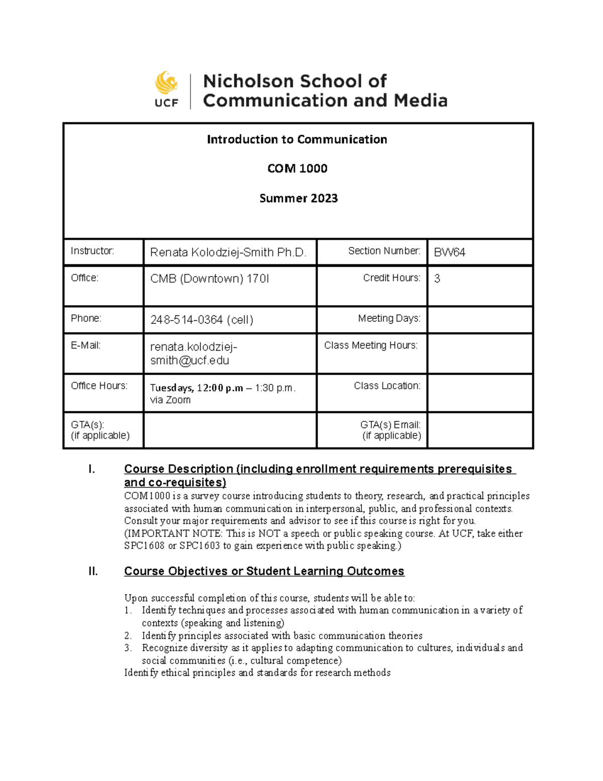 COM 1000 BW64 Summer 2023-1 - Introduction to Communication COM 1000 ...