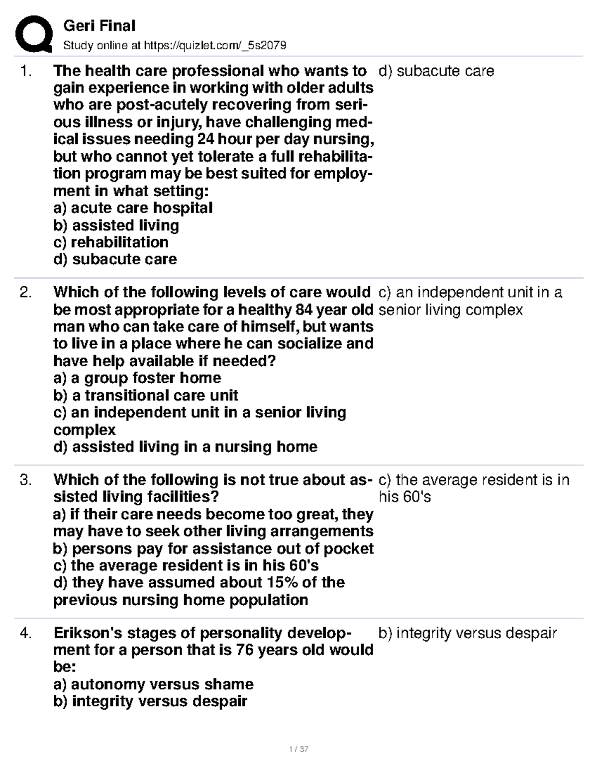 Geri Final - Notes - Study Online At Quizlet/_5s The Health Care ...