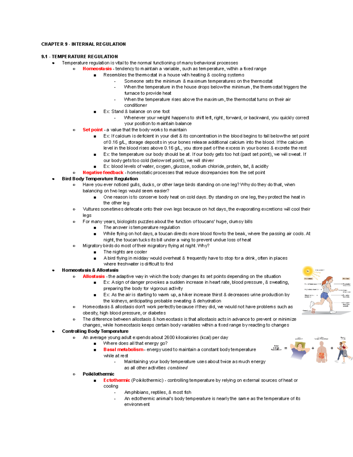 PSB 4006 Chp 9 Notes - CHAPTER 9 - INTERNAL REGULATION 9 - TEMPERATURE ...