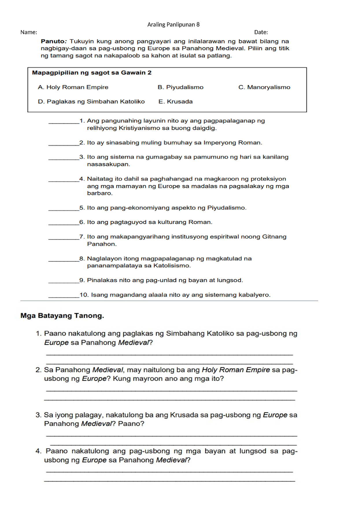 AP8- Worksheet - grade 8 aral pan - College of teacher education ...