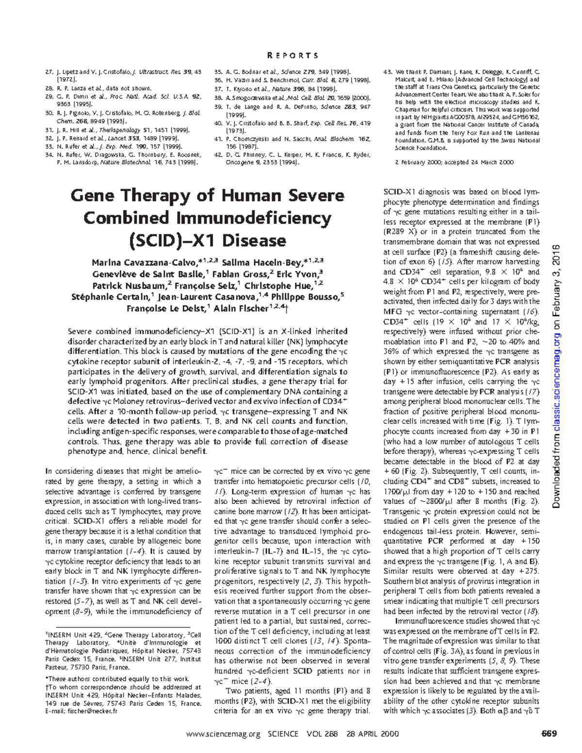 SCID Gene Therapy - Bmis - J. Lipetz and V. J. Cristofalo, J ...